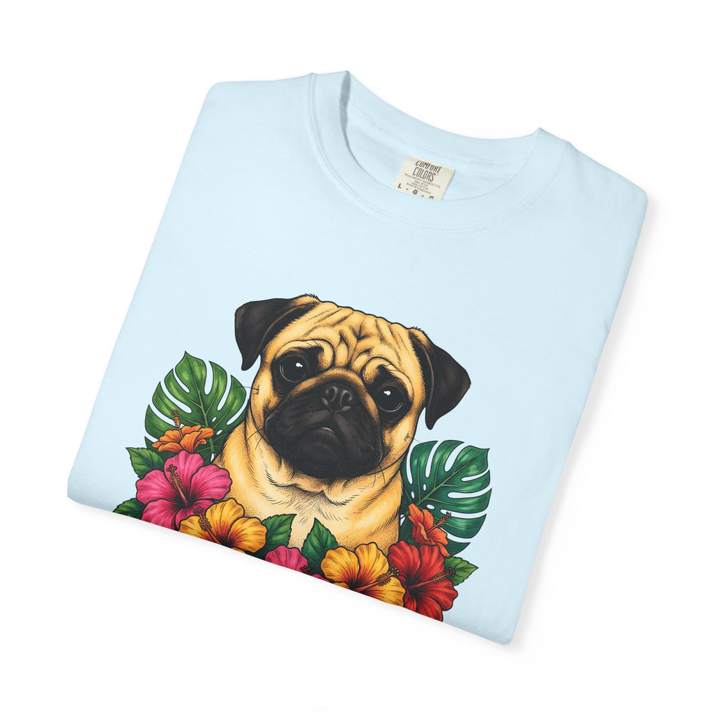 Pug Shirt Dog Botanicals Gift Women Sketch Tee Mops T-Shirt Dog Fan Drawing Graphic Retro Tropical Flowers Tshirt