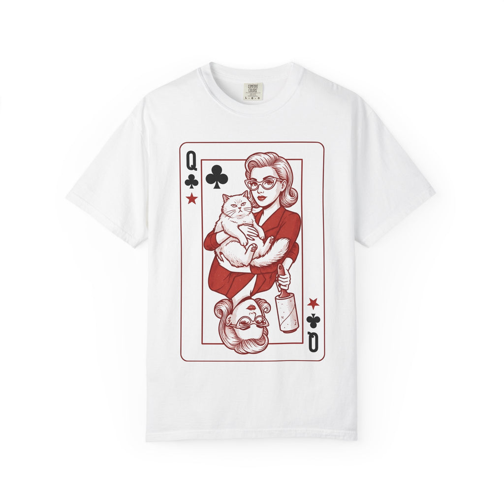Playing Queen Cat Shirt St. Valentine's Day Feline Fan Gift Women Old School Tee Cat Lady T-Shirt Valentine Fan Vintage Tshirt Cat Graphic