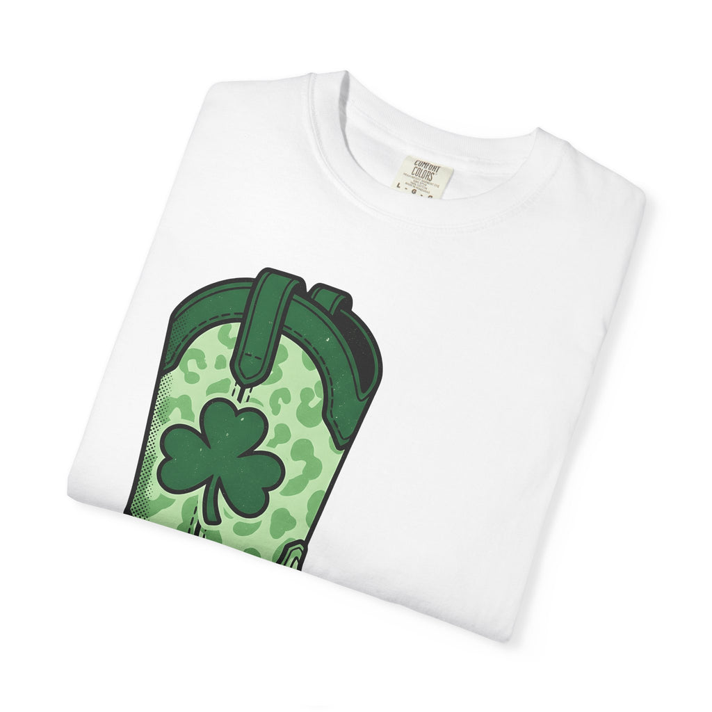 Leather Boot Shirt St Patrick's Day Farm Gift Women Line Art Tee Boot T-Shirt Luck Fan Illustrated Tshirt Ranch Graphic Old School Four Leaf