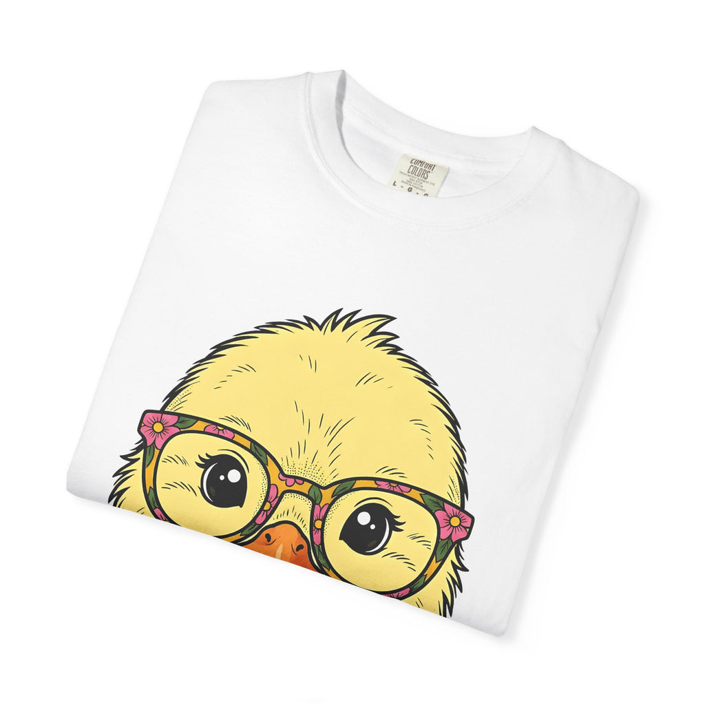 Chick Face Shirt Easter Animal Gift Women Cartoon Tee Girl T-Shirt Easter Fan Chick Graphic Hand Drawn Floral Glasses Tshirt