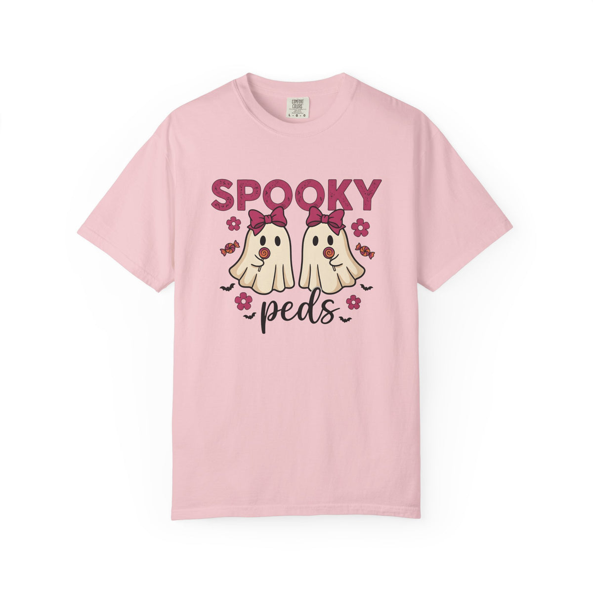 Ghost Candy Shirt Nurses Halloween Gift Women Cute Tee Candy T-Shirt Nurse Enthusiast Kawaii Tshirt Spooky Graphic Hand Drawn Pink Bow