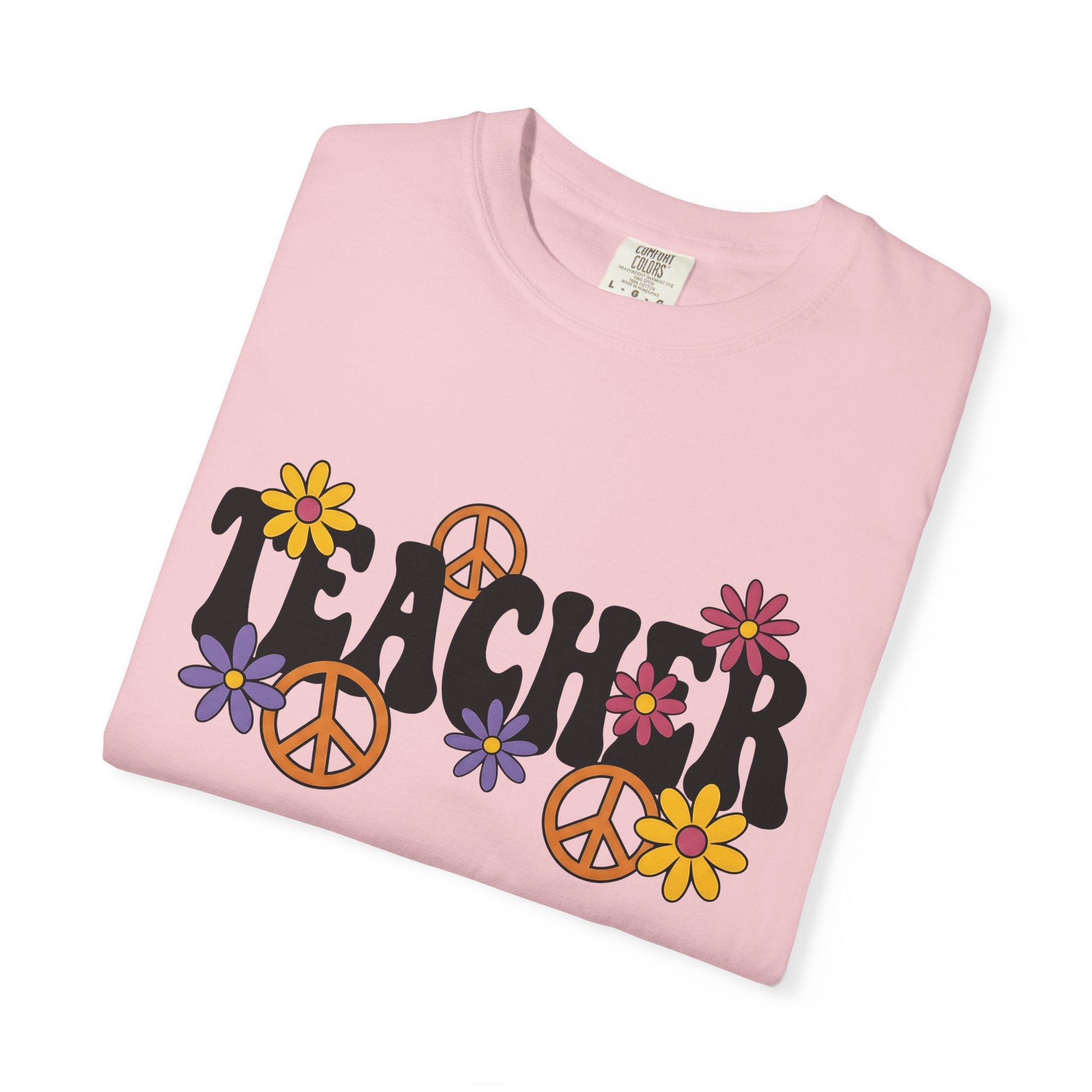 Peace Sign Flowers Shirt Teacher Hippie Gift Women Groovy Tee Flower Arrangement T-Shirt Educator Enthusiast Psychedelic Tshirt Bohemian