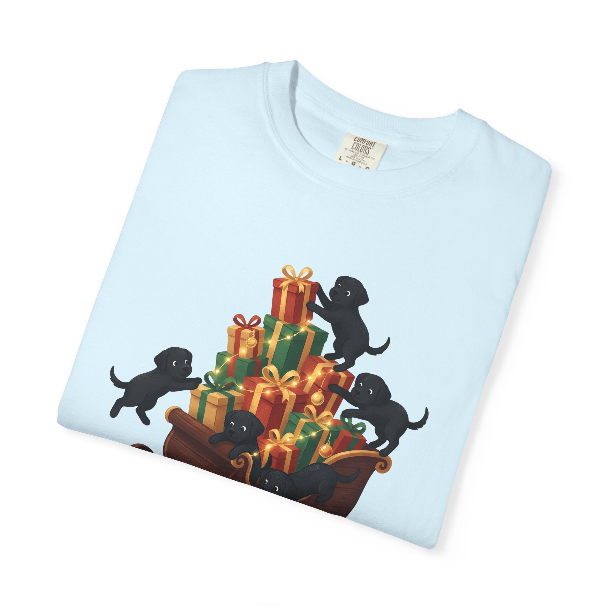 Black Lab Pups Shirt Christmas Animal Gift Women Sweet Tee Labrador T-Shirt Xmas Fan Cute Tshirt Creature Graphic Magical Gift Packages