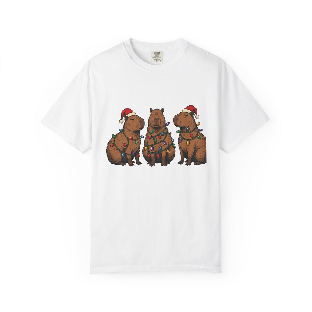 Capybara Set Shirt Christmas Pets Gift Women Hand Drawn Tee Rodent T-Shirt Xmas Fan Illustrated Tshirt Animal Graphic Sketch Fairy Lights
