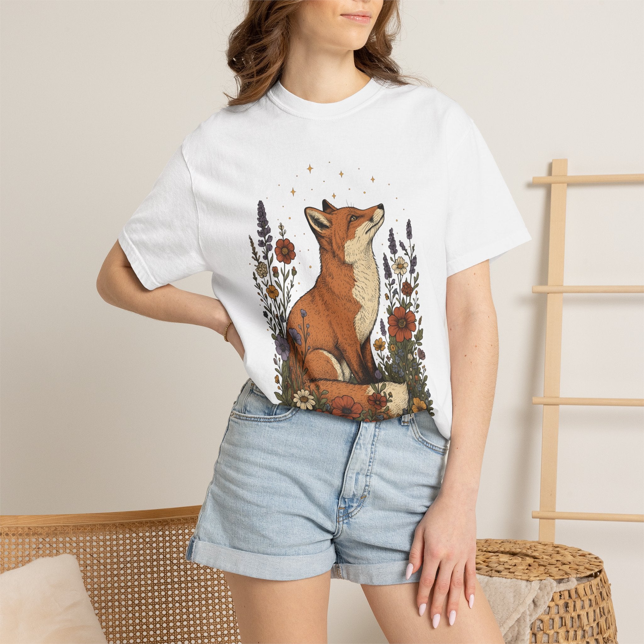 Fox Blossom Shirt Animals & Flowers Trees Gift Women Folk Tee Blossom T-Shirt Floral Fan Botanical Tshirt Forest Graphic Retro Twinkle