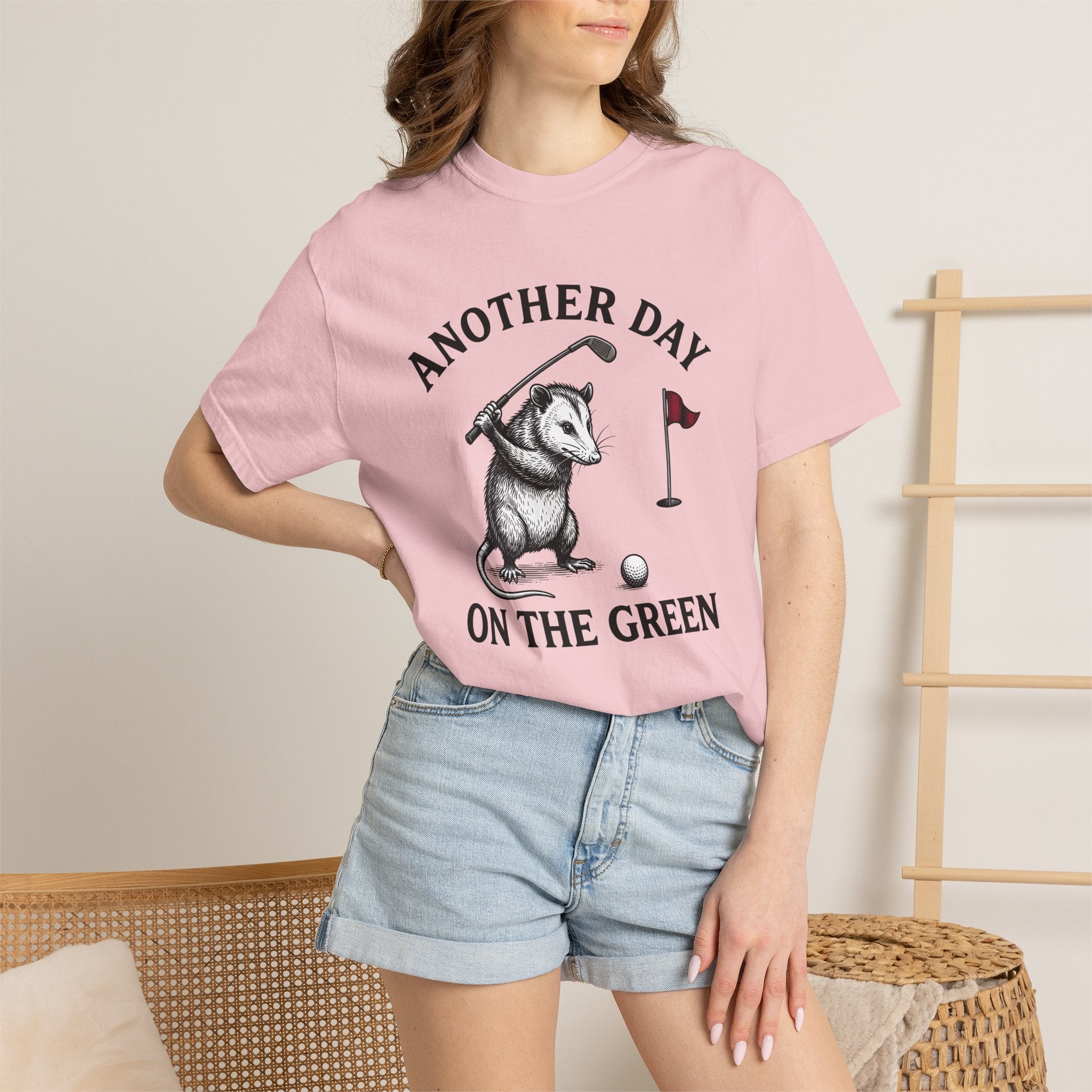Possum Golf Shirt Golf Fauna Gift Women Hand Drawn Tee Opossum T-Shirt Golfer Fan Wildlife Graphic Tshirt Watercolor Pin Flag Tshirt
