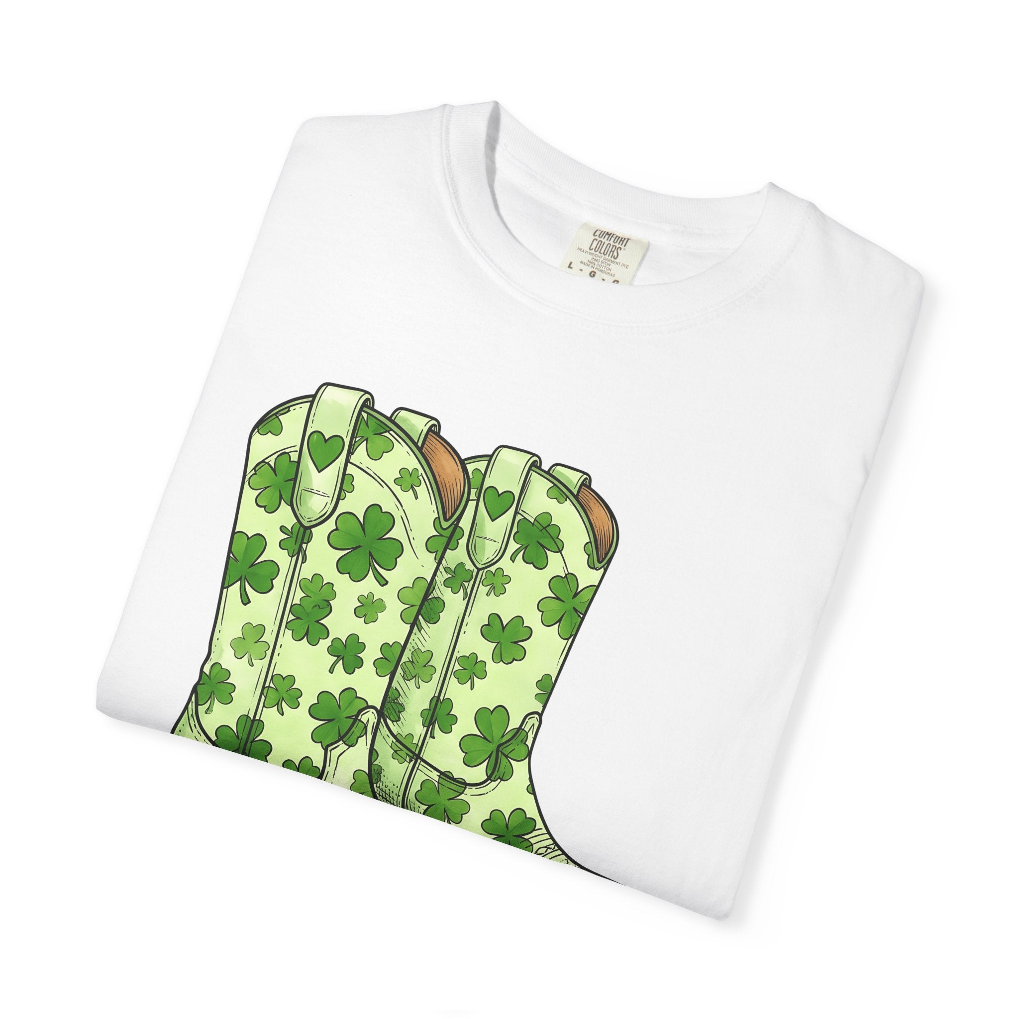 Leather Boots Shirt St Patrick's Day Rodeo Gift Women Cartoon Tee Boot T-Shirt Shamrock Fan Comic Tshirt Cowboy Graphic Hand Drawn Lucky