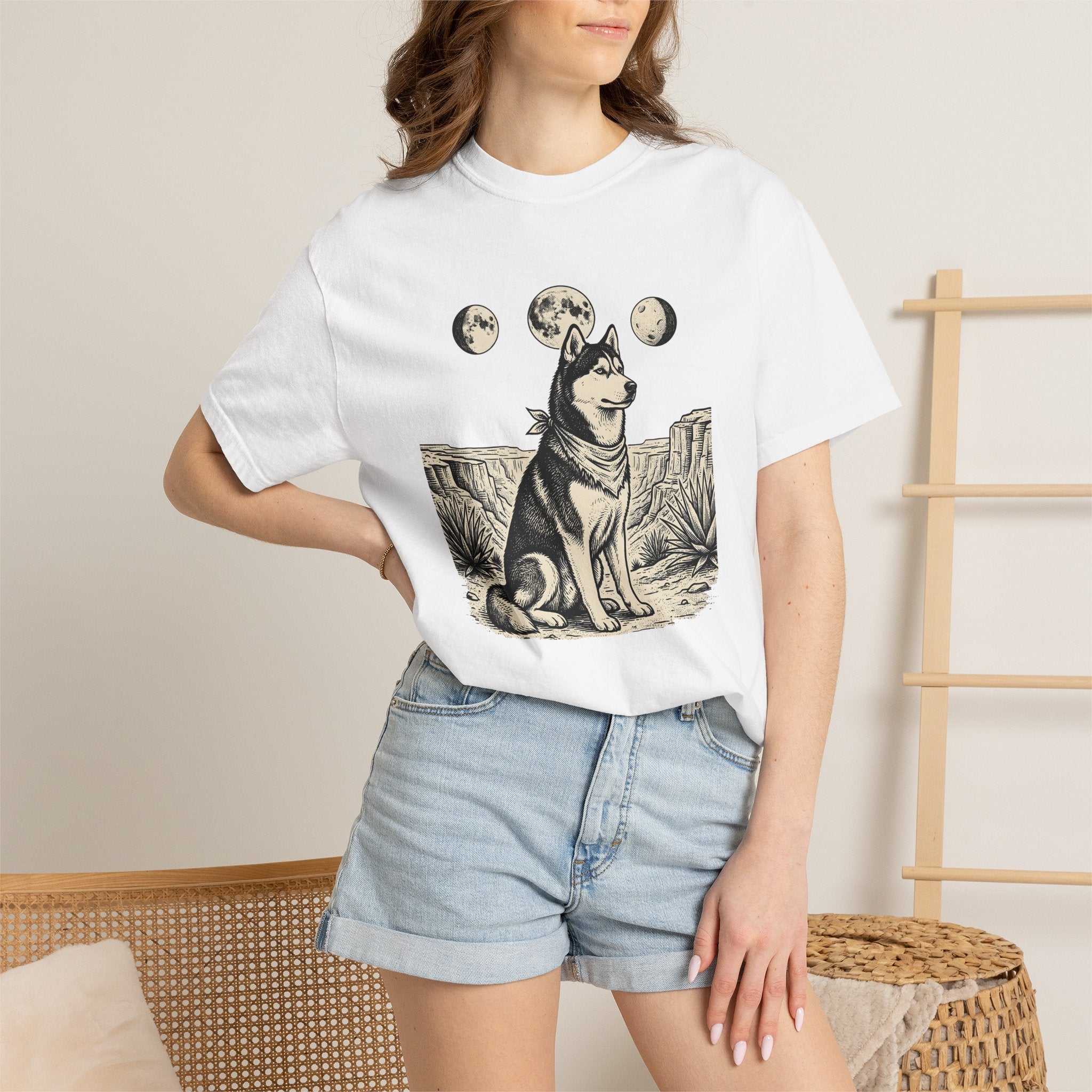 Husky Pet Shirt Dog Wilderness Gift Women Line Art Tee Siberian Husky T-Shirt Dog Owner Fan Minimalist Graphic Tshirt Doodle Moon Cycle