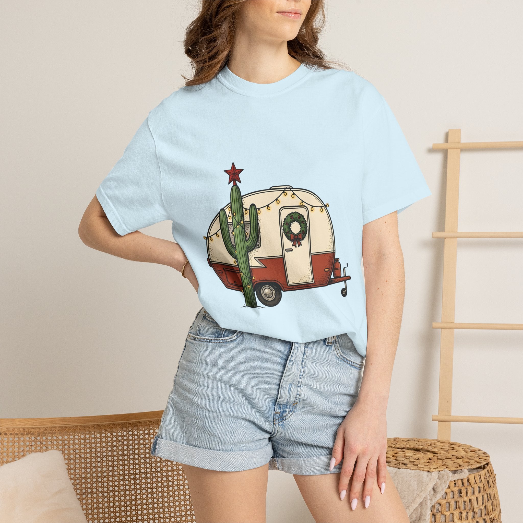 Succulent Trailer Shirt Camping Holiday Gift Women Hippie Tee Succulent Cart T-Shirt Camper Fan Boho Tshirt Christmas Graphic Retro Garland