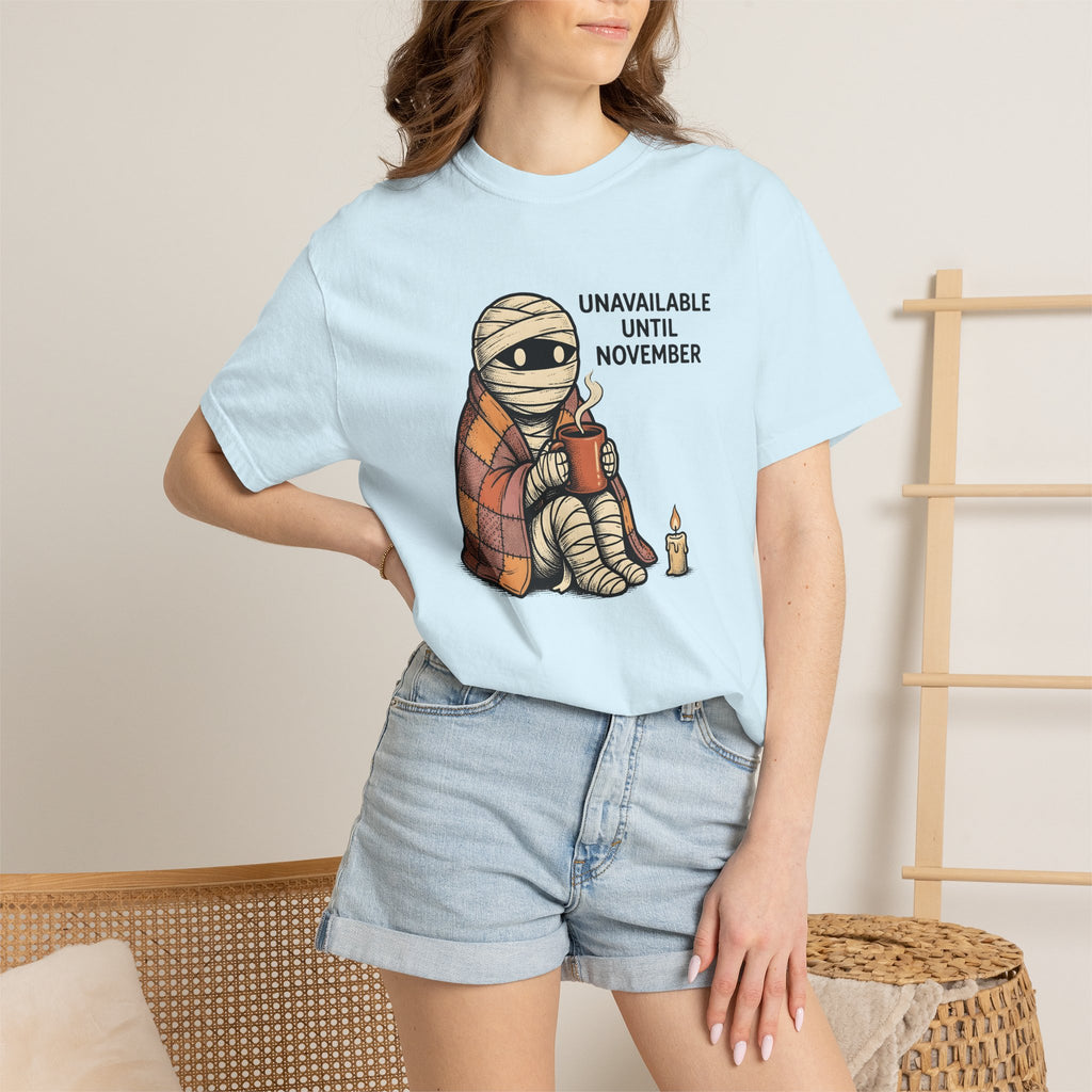 Mummy Coffee Shirt Halloween Cozy Gift Women Cartoon Tee Coffee T-Shirt Horror Fan Comic Tshirt Snug Graphic Retro Candle Tshirt