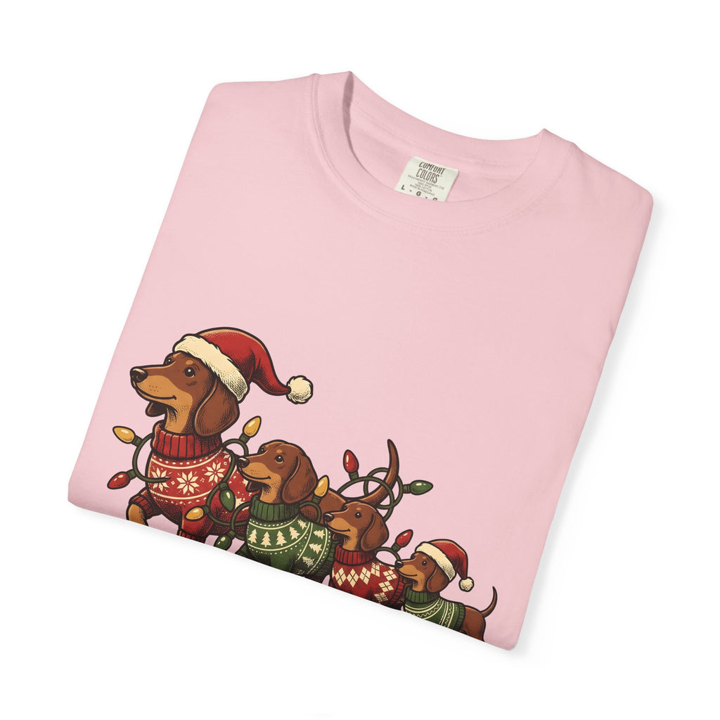 Miniature Dachshunds Shirt Christmas Animals Gift Women Hand Drawn Tee Wiener Dog T-Shirt Christmas Fan Doodle Tshirt Creature Graphic