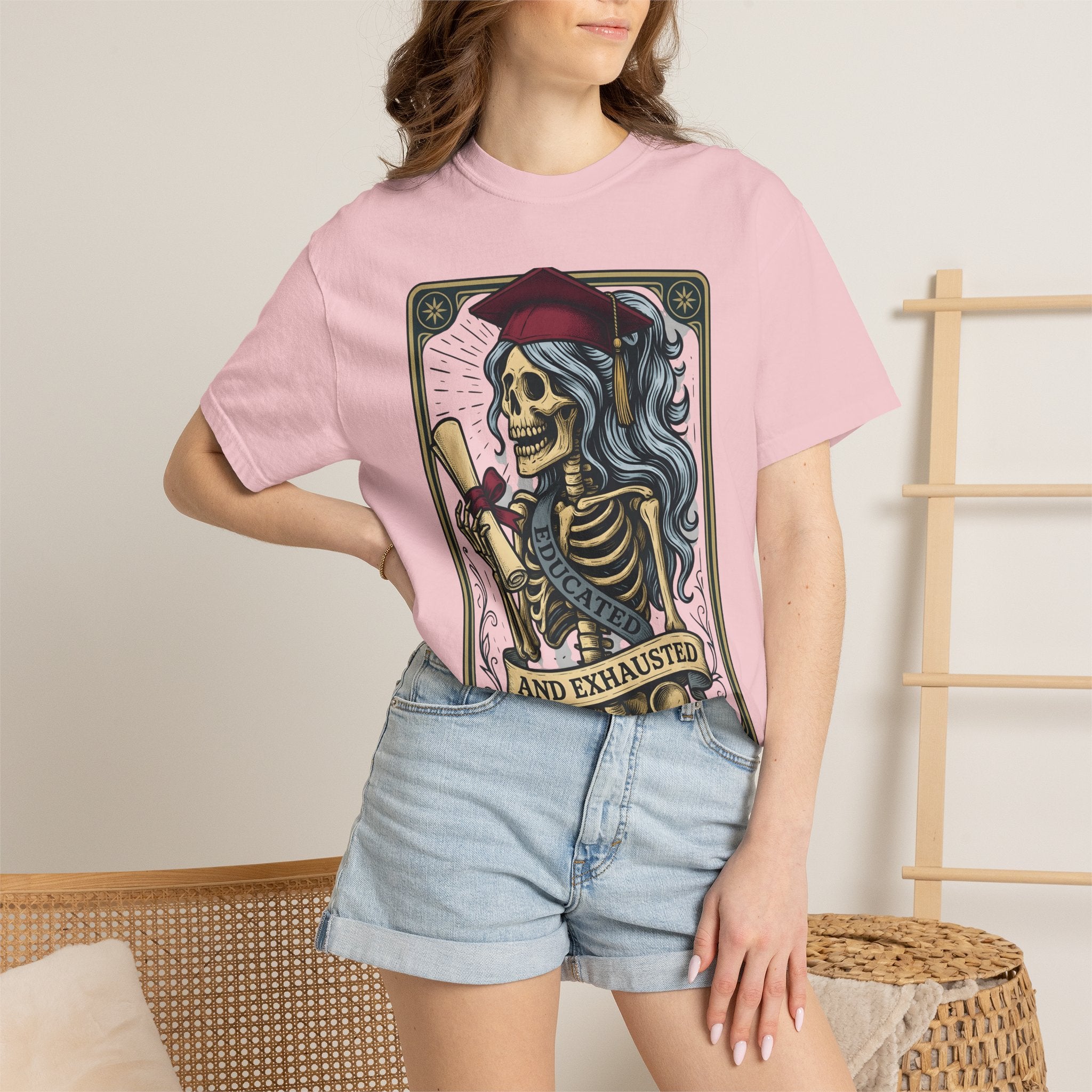 Skeleton Grad Shirt Boho Chic Ceremony Gift Women Neo Traditional Tattoo Tee Skeleton T-Shirt Bohemian Fan Tattooed Tshirt Graduation