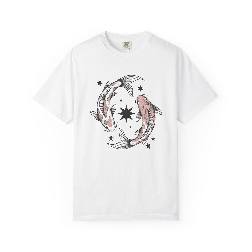 Koi Fish Shirt Animals Astrology Gift Women Neo Traditional Tee Carp T-Shirt Pet Fan Japanese Tshirt Zodiac Graphic Line Art Star Symbols