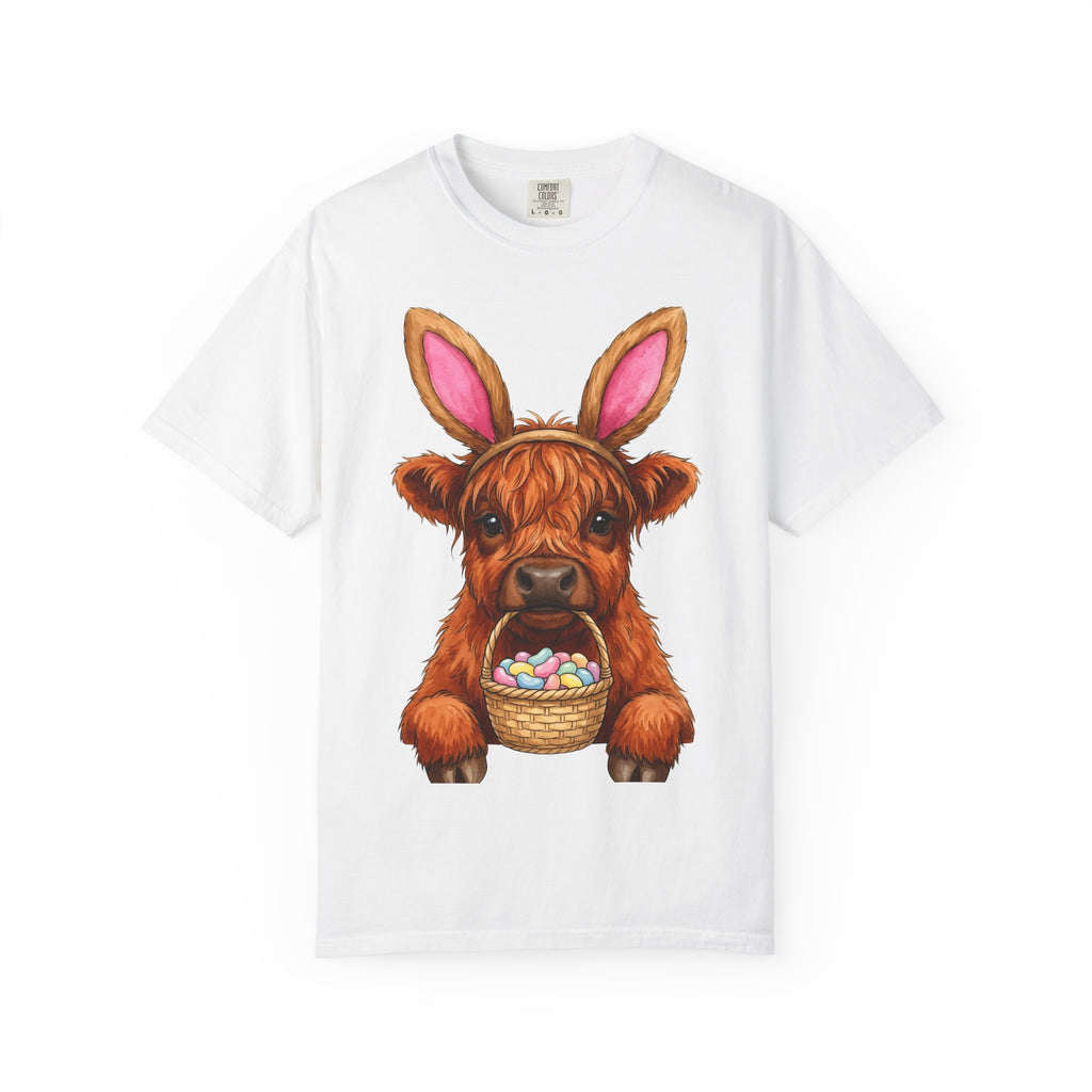 Highland Cow Shirt Easter Animal Gift Women Cute Tee Cow T-Shirt Easter Fan Cowboy Tshirt Creature Graphic Watercolor Bunny Ears Tshirt