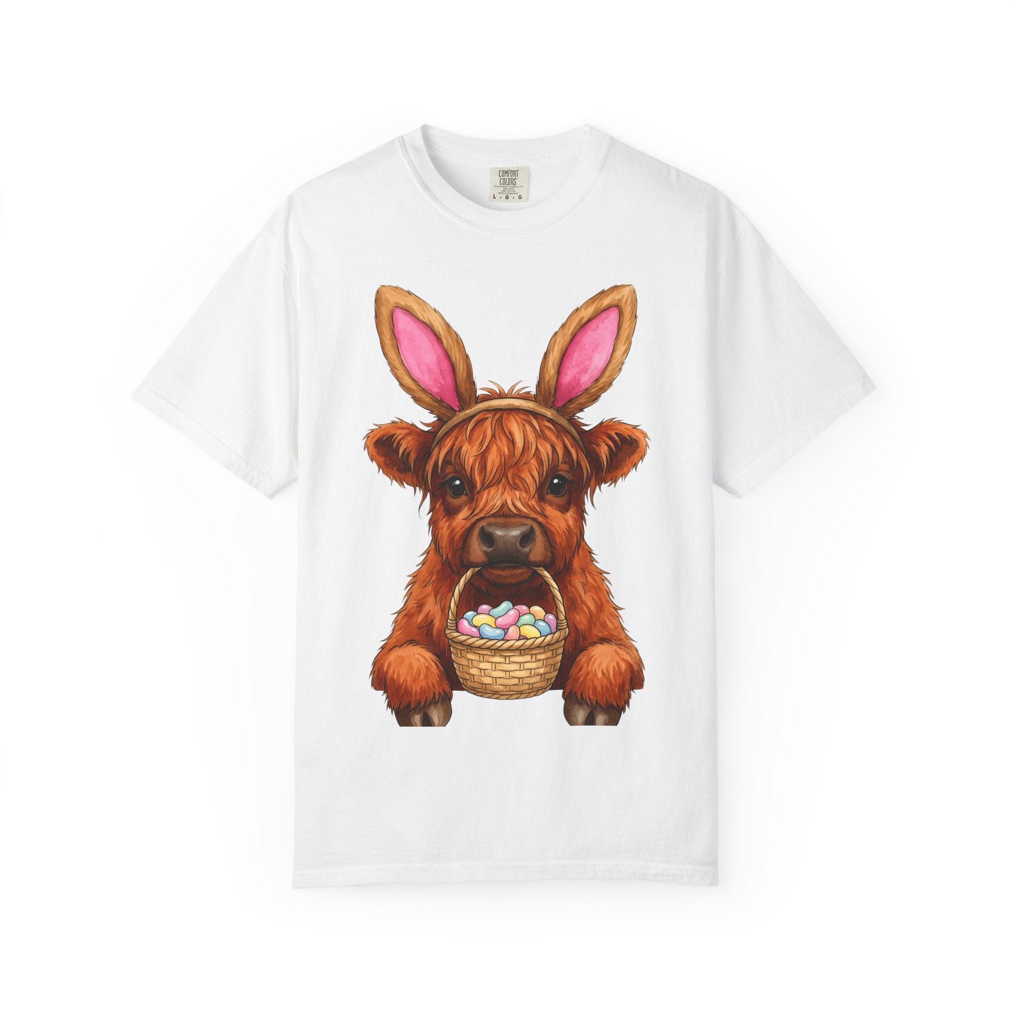 Highland Cow Shirt Easter Animal Gift Women Cute Tee Cow T-Shirt Easter Fan Cowboy Tshirt Creature Graphic Watercolor Bunny Ears Tshirt