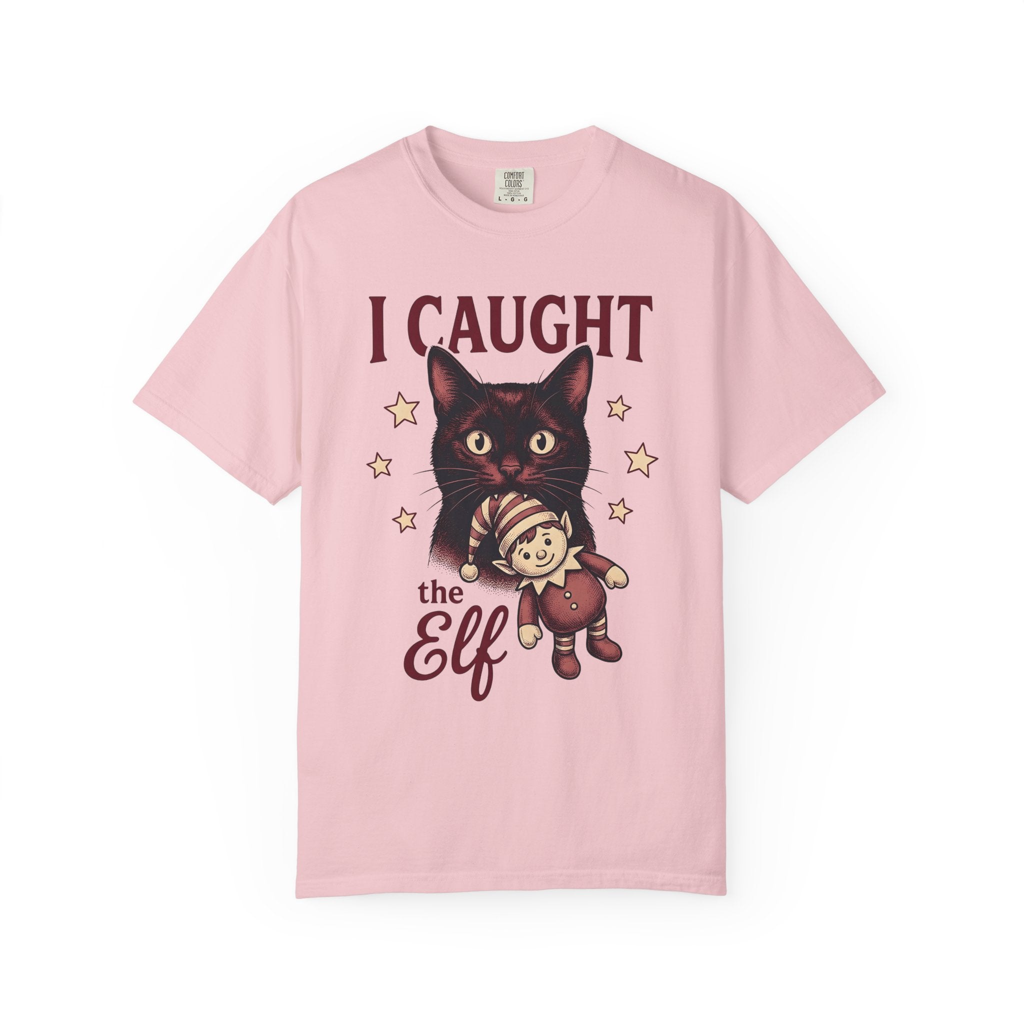 Black Cat Shirt Cat Christmas Gift Women Vintage Tee Cat T-Shirt Cat Fan Retro Tshirt Winter Graphic Hand Drawn Elf Doll Tshirt
