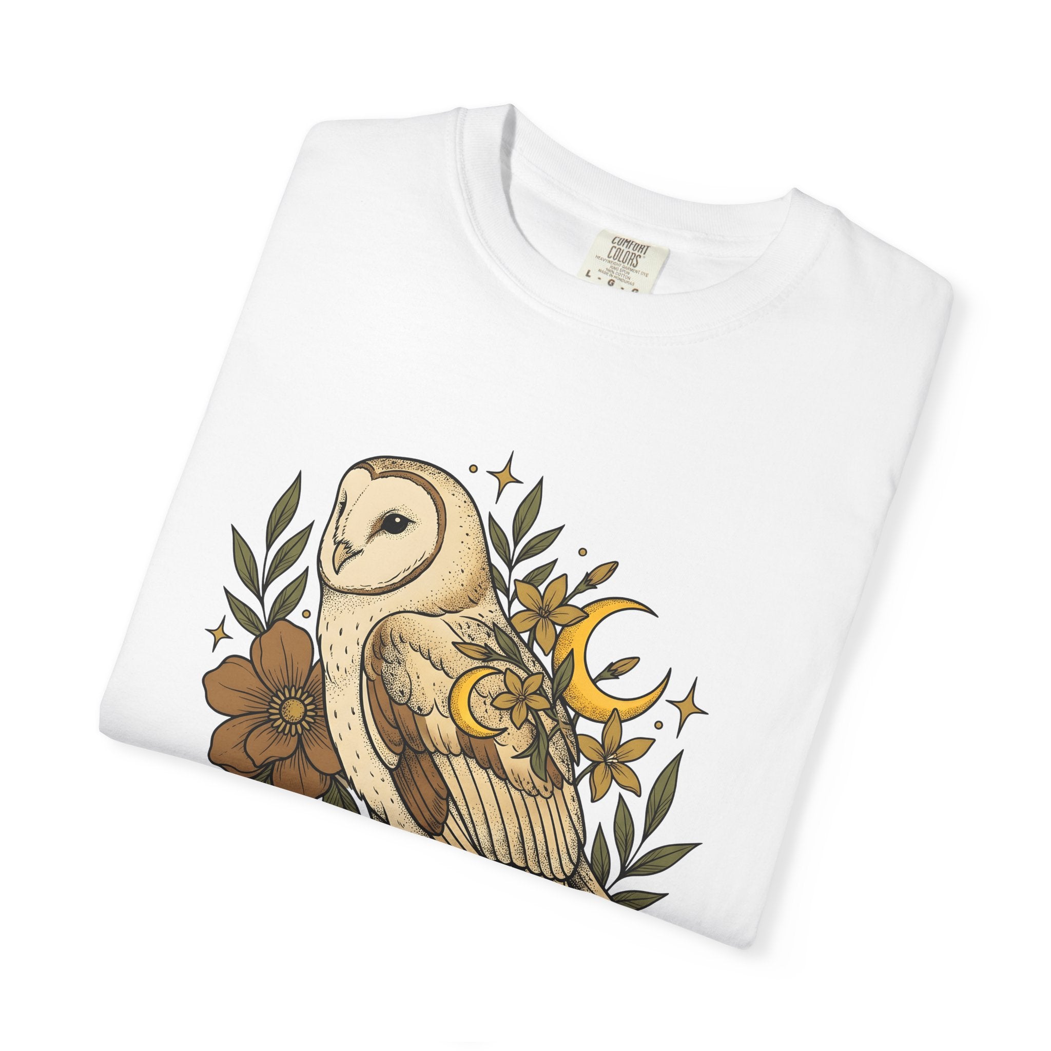 Barn Owl Shirt Animals & Flowers Hippie Gift Women Line Art Tee Owl T-Shirt Animal Fan Owl Tshirt Bohemian Graphic Hand Drawn Moon Tshirt