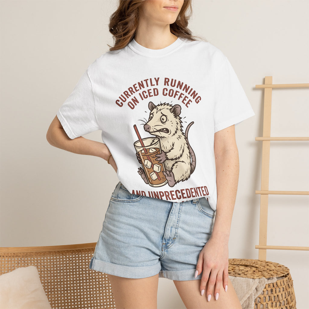 Possum Cold Coffee Shirt Coffee Fauna Gift Women Doodle Tee Opossum T-Shirt Coffee Fan Cartoons Tshirt Wildlife Graphic Sketch Ice Cubes