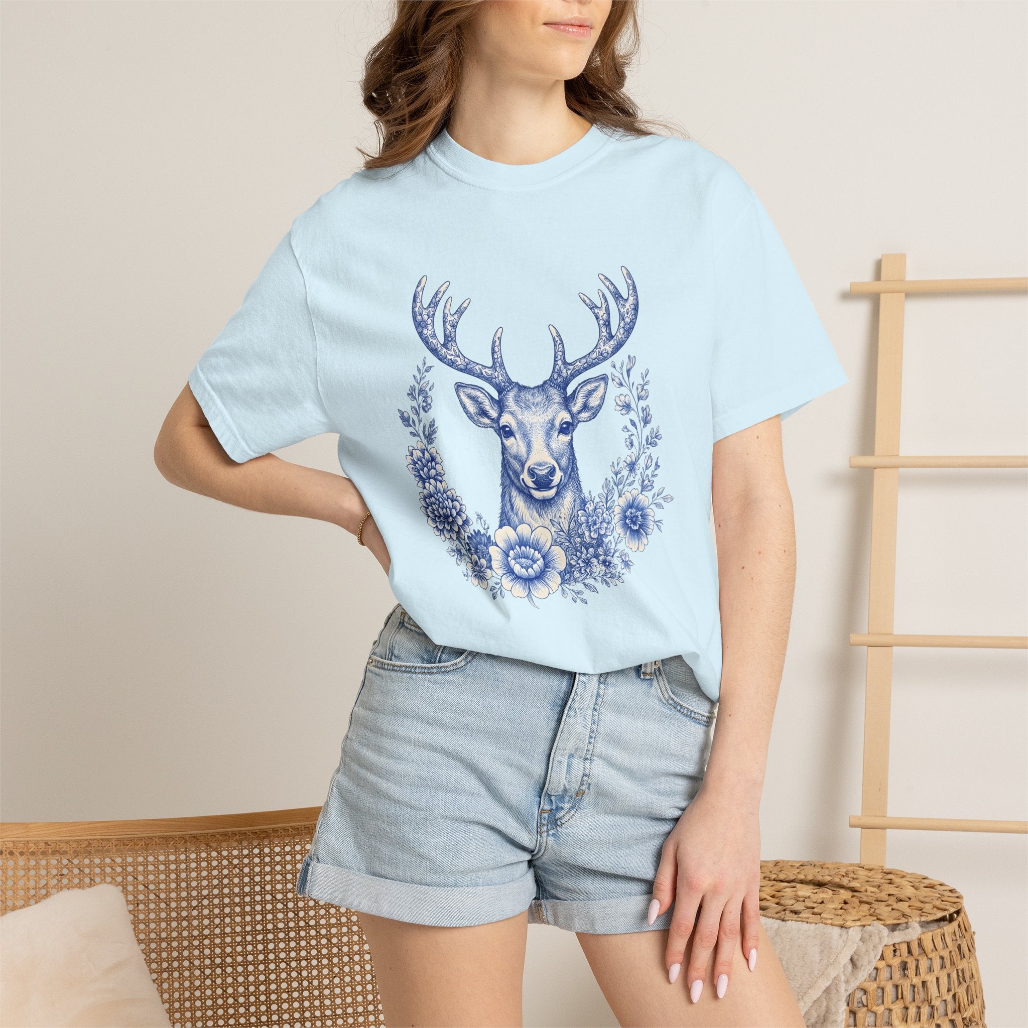 Elk Bloom Shirt Christmas Nature Gift Women Wildflower Tee Wapiti T-Shirt Xmas Fan Wildlife Graphic Wildflower Illustration Classic Rack