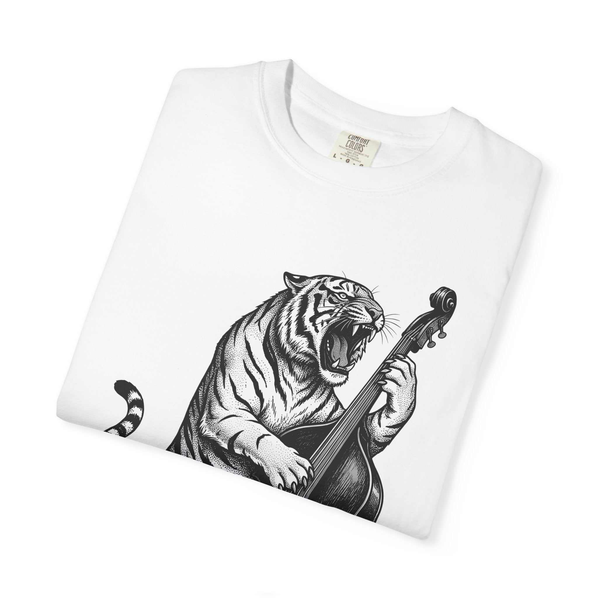 Tiger Double Bass Shirt Funny Sound Gift Women Illustrative Tee Double Bass T-Shirt Humor Fan Artistic Tshirt Audio Graphic Classic Creature