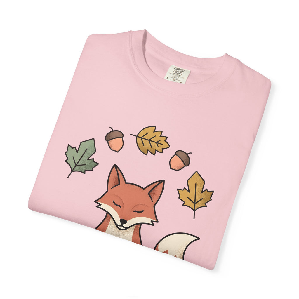 Calm Fox Shirt Yoga Enthusiast Pets Gift Women Cartoon Tee Fox T-Shirt Yogi Fan Comic Tshirt Animal Graphic Line Art Orange Leaves Tshirt