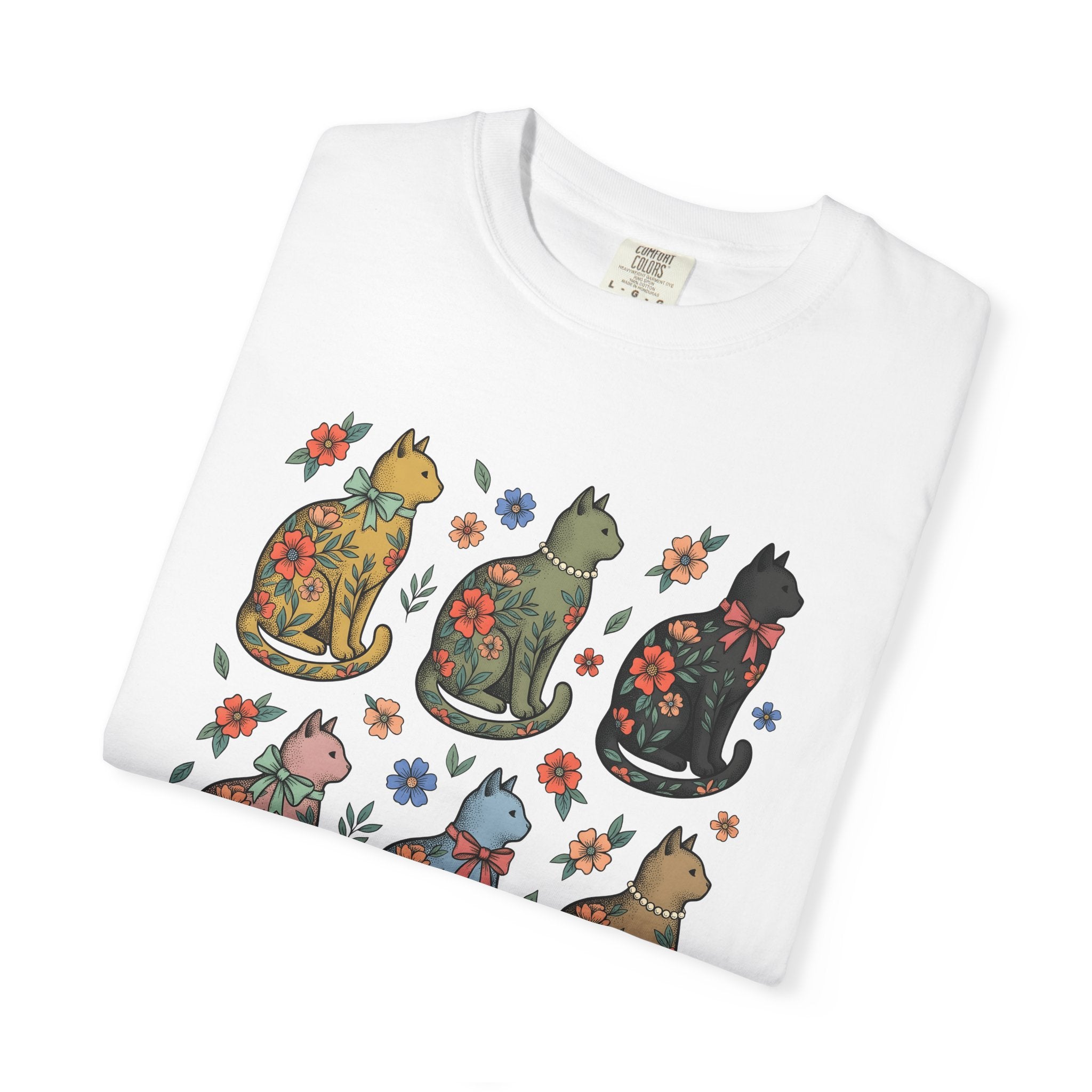 Flower Cat Shirt Animals Plants Gift Women Hippie Tee Kitty Cat T-Shirt Pet Fan Feline Tshirt Floral Graphic Classic Ribbon Tshirt
