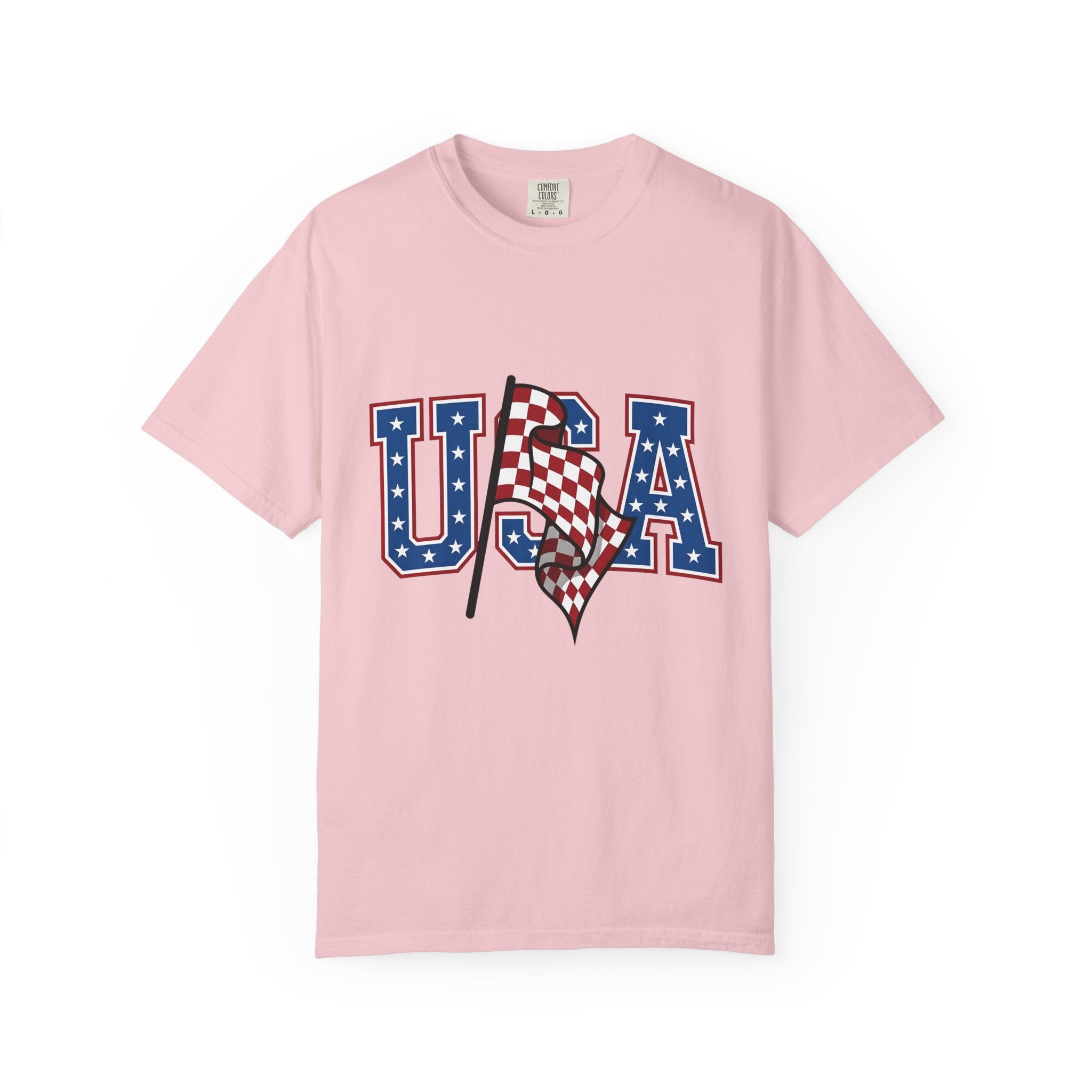 Checkered Banner Shirt America Cars Gift Women Classic Americana Tee Bunting T-Shirt American Enthusiast Vintage Tshirt Automotive Graphic