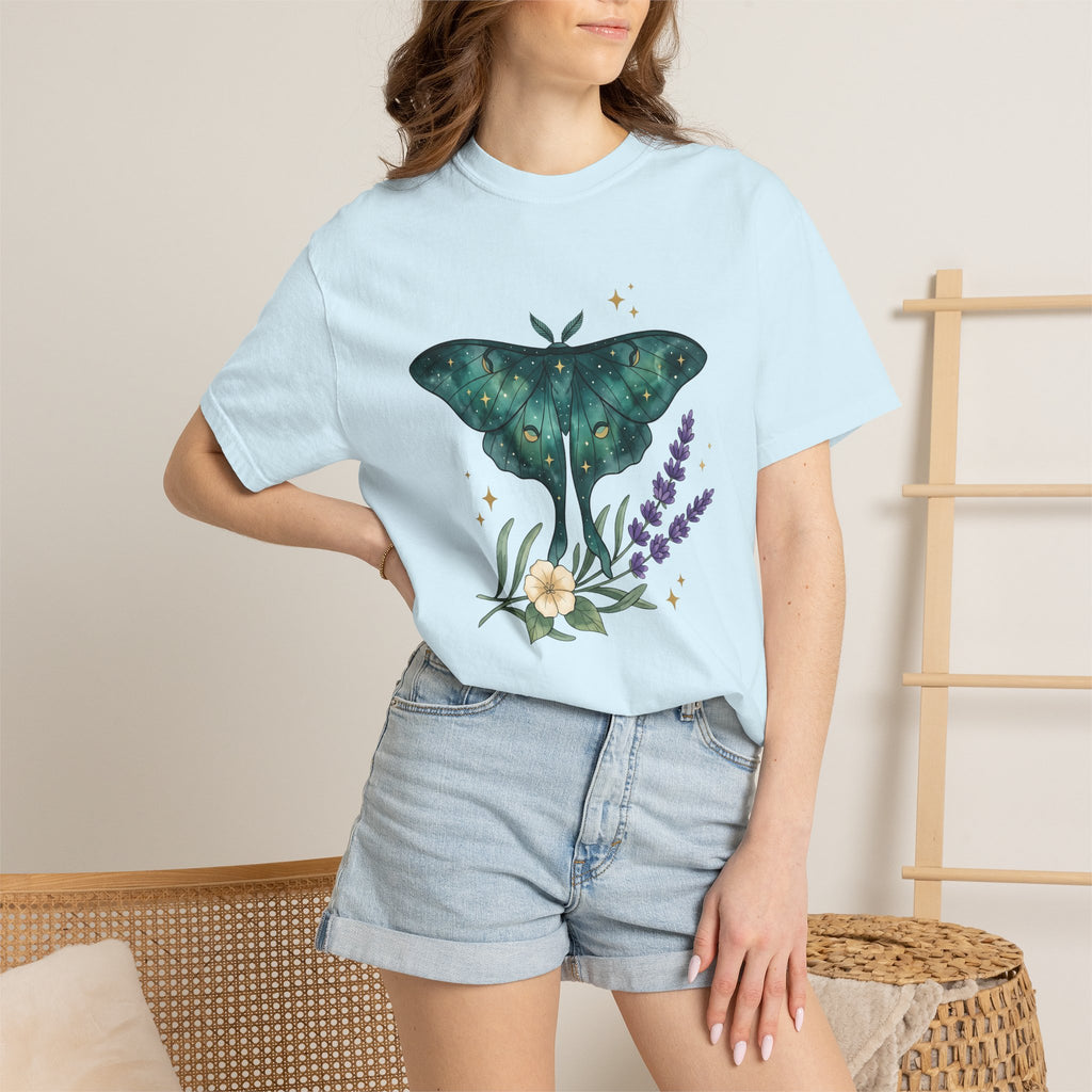 Luna Moth Insect Shirt Boho Chic Environment Gift Women Starry Tee Moth T-Shirt Bohemian Fan Celestial Tshirt Eco Graphic Pigment Lavender