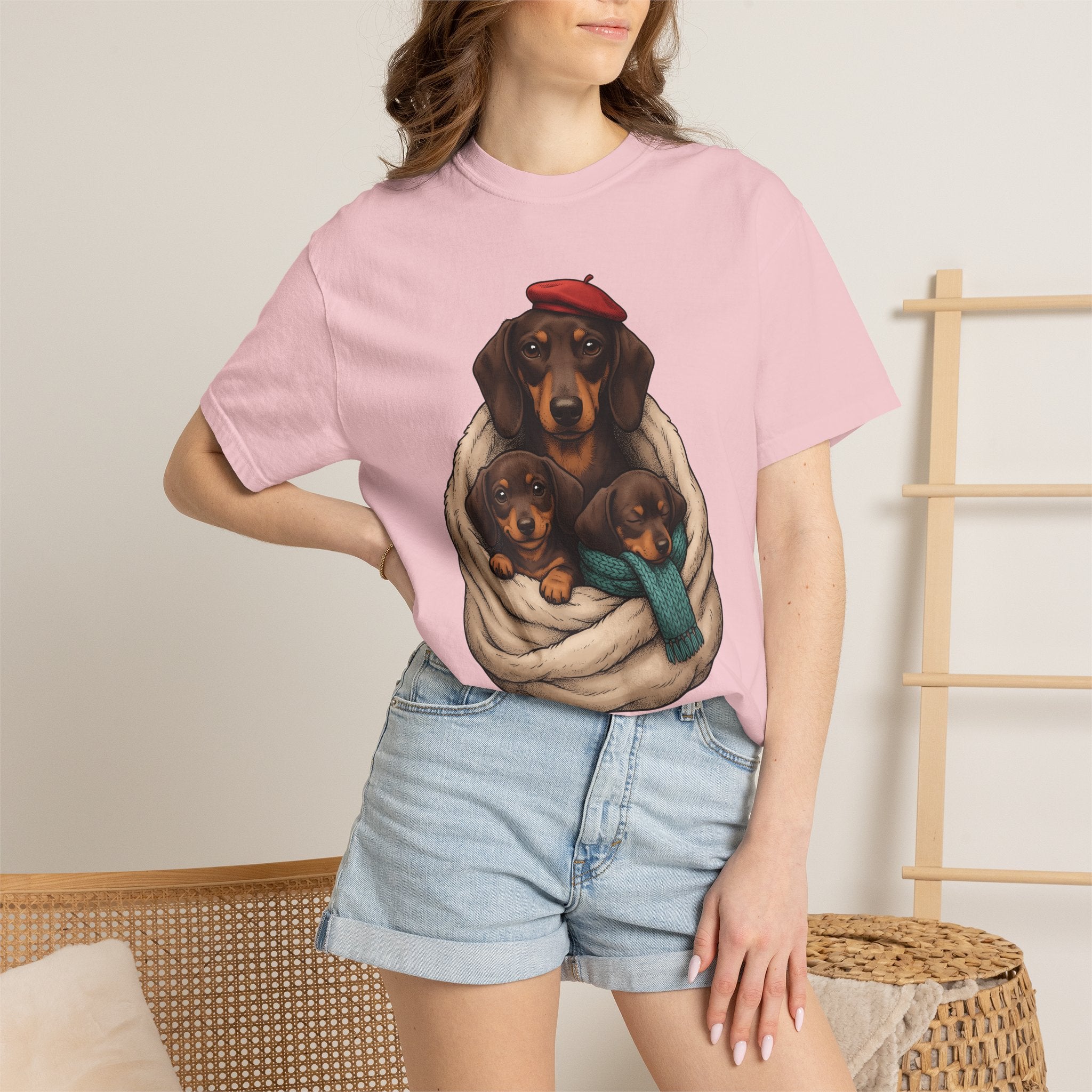 Dachshund Pack Shirt Dog Animals Gift Women Kawaii Tee Wiener Dog T-Shirt Dog Fan Doodle Tshirt Creature Graphic Sketch Neck Scarf Tshirt