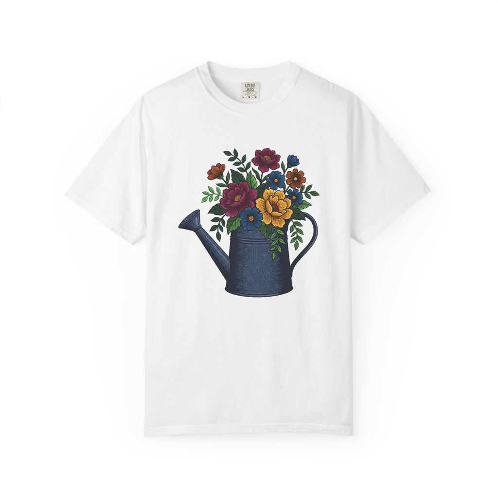 Flowers Watering Pitcher Shirt Easter Blossoms Gift Women Sewing Tee Watering Can T-Shirt Spring Fan Watercolor Tshirt Floral Graphic
