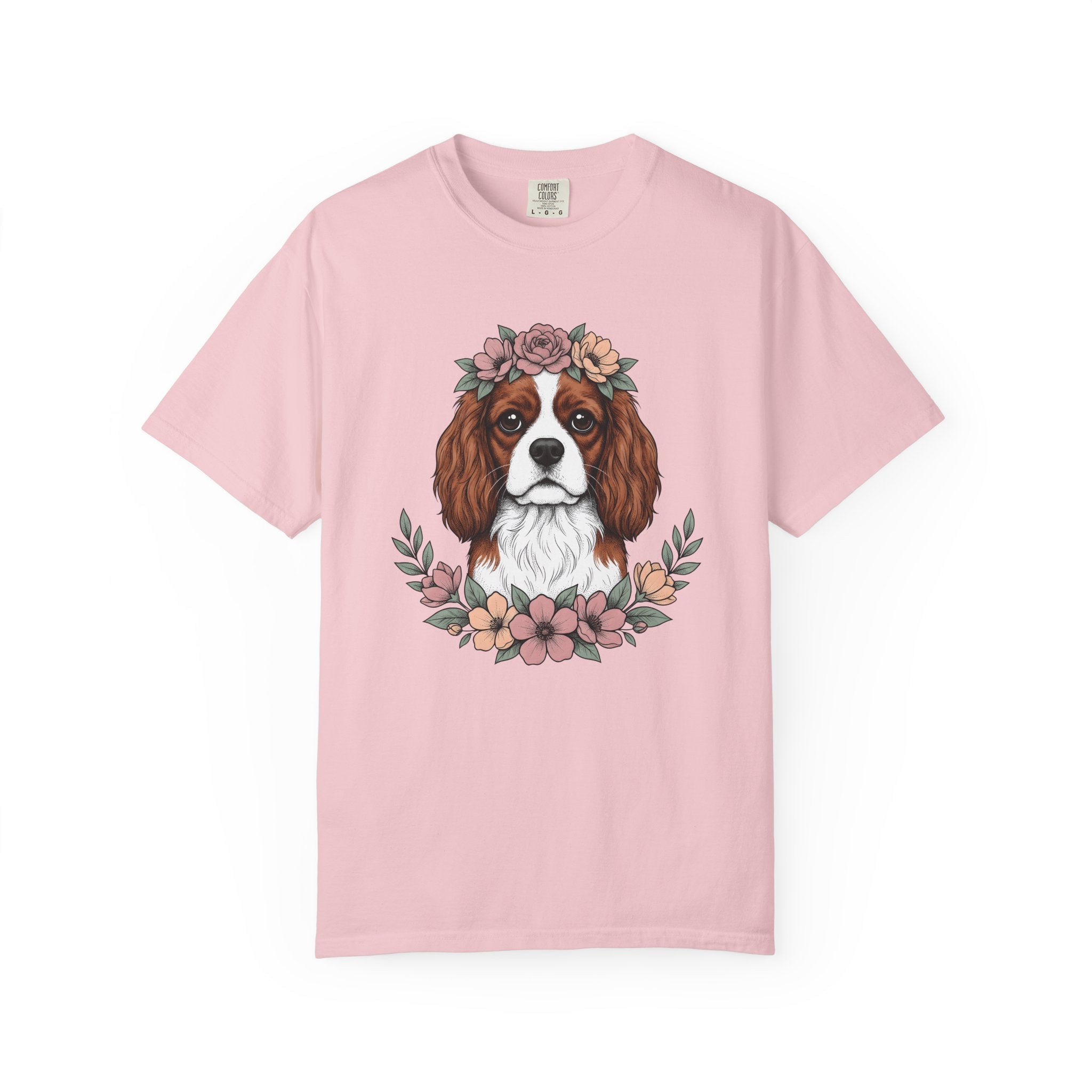 Cavalier Spaniel Dog Shirt Dog Blossoms Gift Women Flower Art Tee Spaniel T-Shirt Dog Fan Floral Tshirt Floral Graphic Sketch Flower Crown