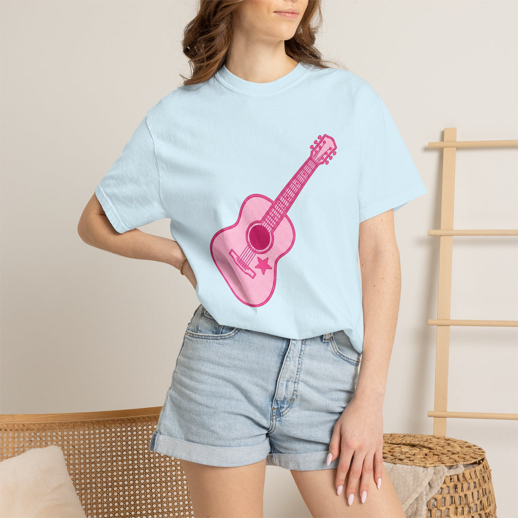 Acoustic Guitar Shirt Cowgirl Tunes Gift Women Flat Tee Guitar T-Shirt Cowboy Fan Flat Design Tshirt Melody Graphic Old School Star Tshirt
