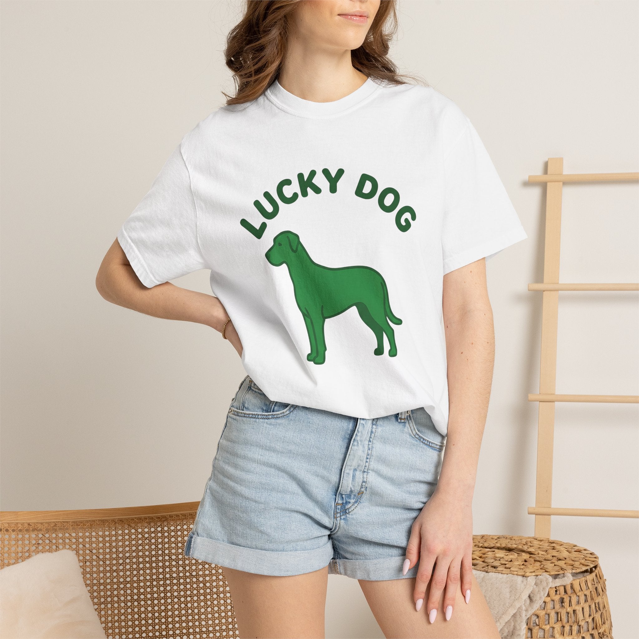 Shamrock Dog Shirt St Patrick's Day Creature Gift Women Flat Graphic Tee Lucky Dog T-Shirt St Patty's Fan Graphic Tshirt Animal Graphic Neat