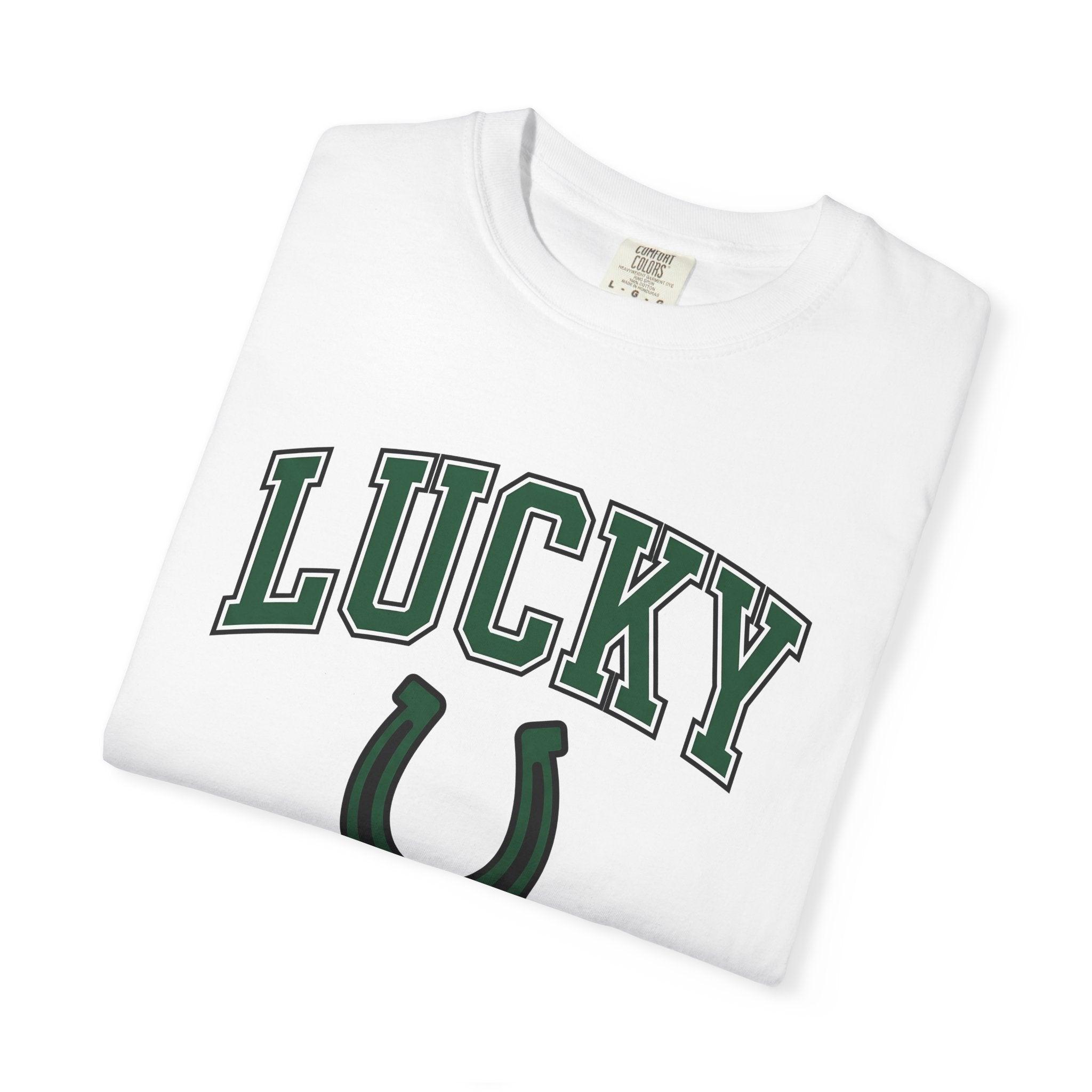 Horseshoe Graphic Shirt St Patricks Day Luck Gift Women Varsity Tee Horseshoe T-Shirt Lucky Fan Lucky Charm Graphic Design Minimalist Bold