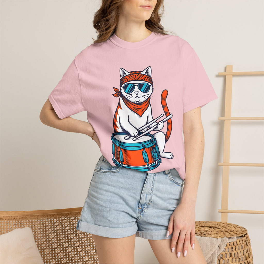 Drummer Kitten Shirt Cat Instruments Gift Women Comic Tee Drummer T-Shirt Cat Fan Cartoon Tshirt Musical Instrument Graphic Vintage Shades
