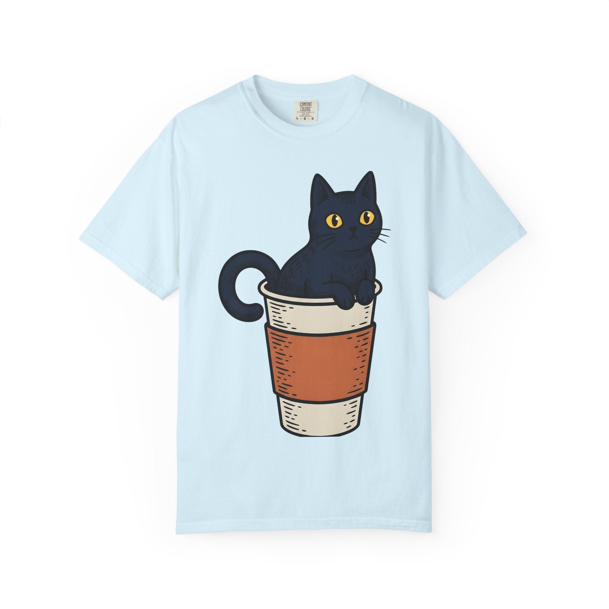 Black Cat Coffee Mug Shirt Halloween Espresso Gift Women Comic Tee Cat Mug T-Shirt Horror Fan Cartoon Tshirt Coffee Illustration Vintage
