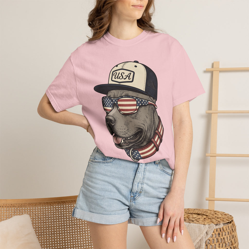 Flag Dog Shirt Dog America Gift Women Classic Tee Bulldog T-Shirt Dog Fan Puppy Tshirt Patriotic Graphic Line Art Specs Tshirt