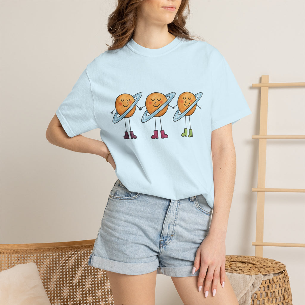 Joyful Planets Shirt Cute Galaxy Gift Women Fun Tee Planet T-Shirt Adorable Fan Cosmic Tshirt Galaxy Graphic Doodle Footwear Tshirt