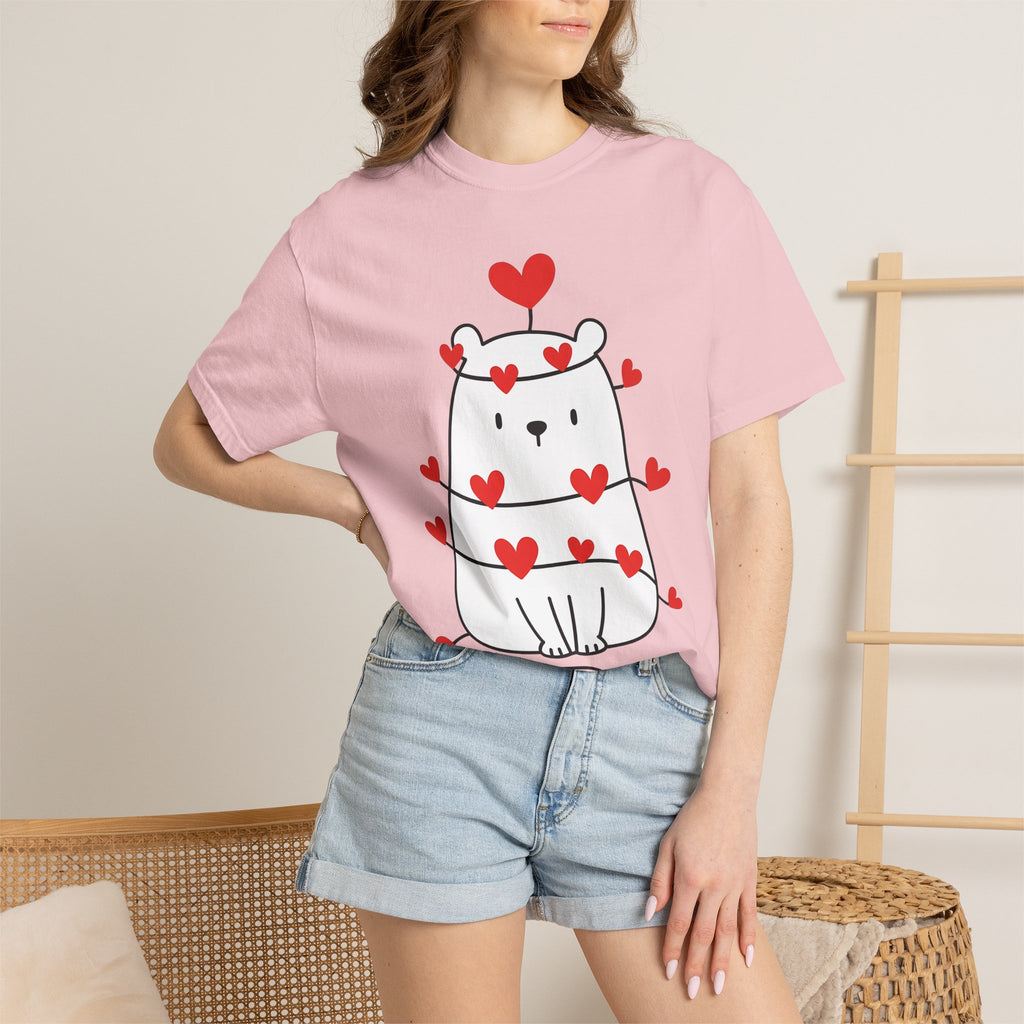 Teddy Hearts Shirt St. Valentine's Day Affection Gift Women Charming Tee Teddy Bear T-Shirt Valentine Fan Cute Graphic Love Design Clean