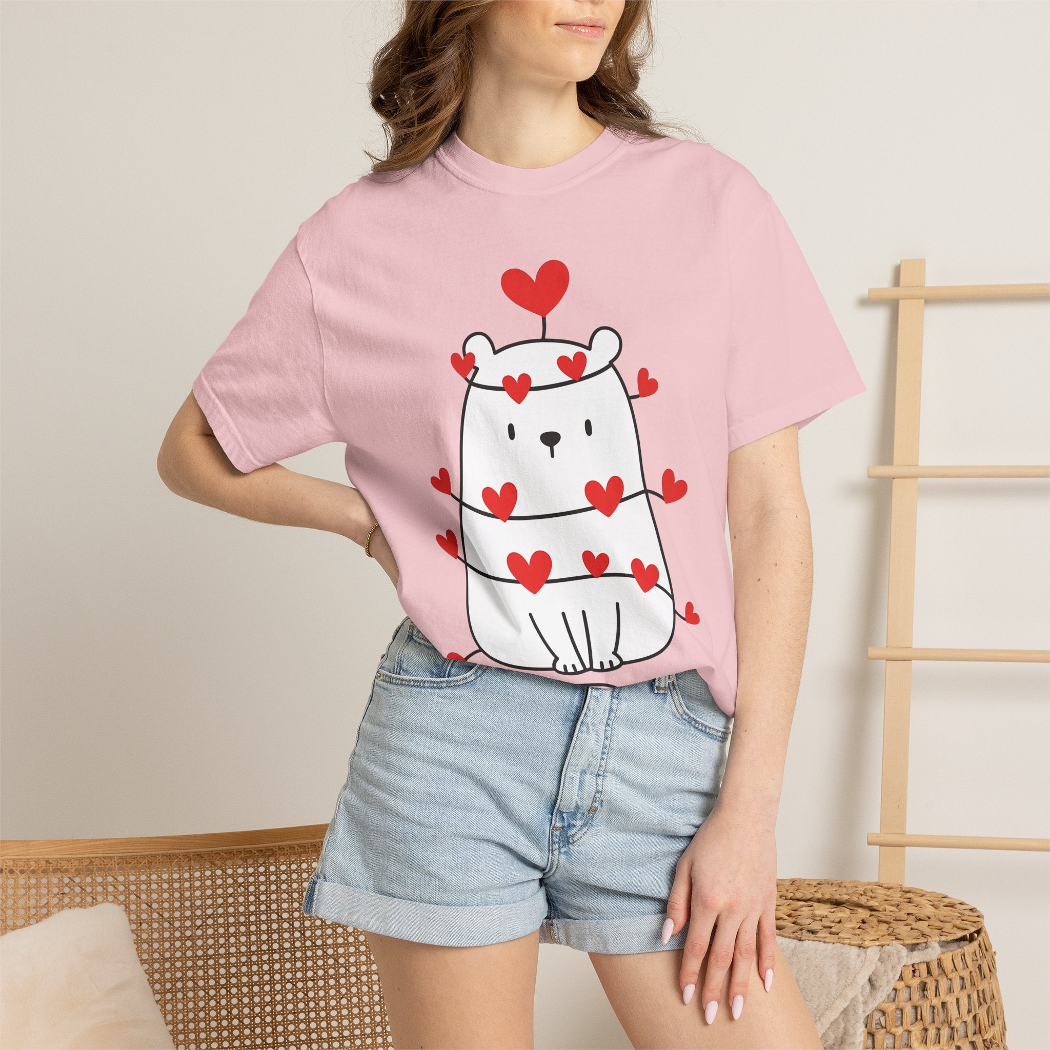 Teddy Hearts Shirt St. Valentine's Day Affection Gift Women Charming Tee Teddy Bear T-Shirt Valentine Fan Cute Graphic Love Design Clean