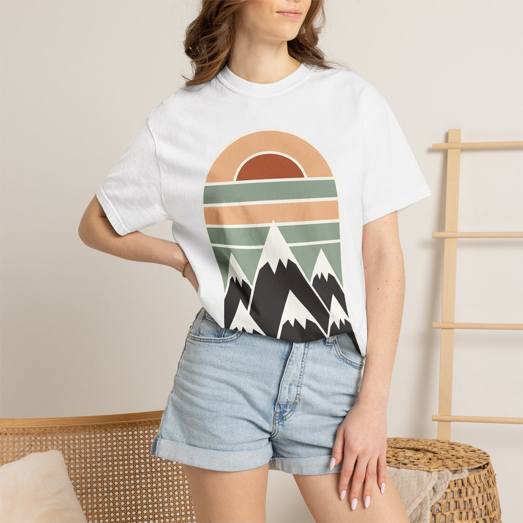 Mountain Twilight Shirt Nature Adventure Gift Women Flat Tee Mountains T-Shirt Outdoors Enthusiast Minimalist Tshirt Exploration Graphic