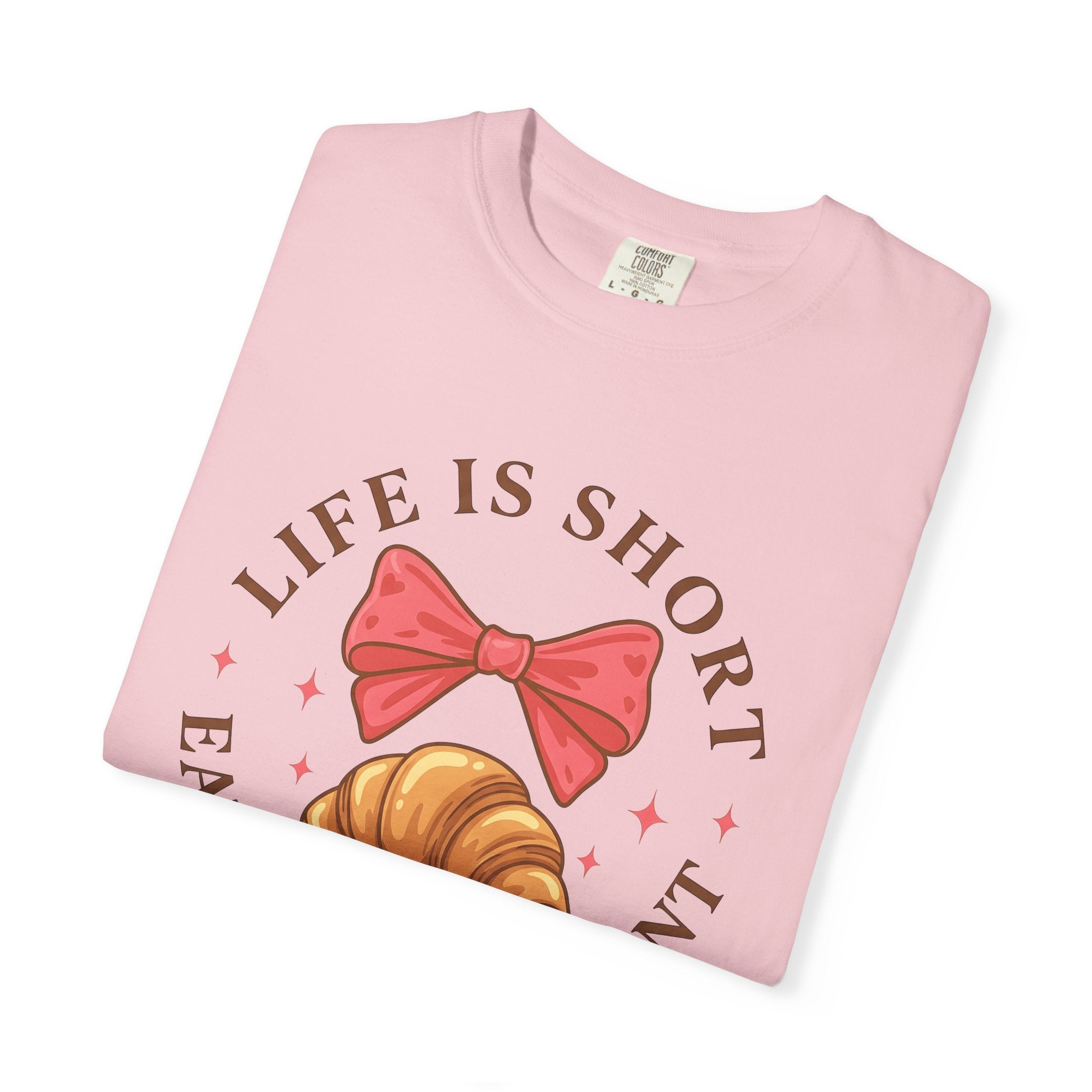 Croissant Illustration Shirt Desserts Pastry Gift Women Adorable Tee Croissant T-Shirt Dessert Fan Cute Tshirt Bakery Graphic Cartoon Pink