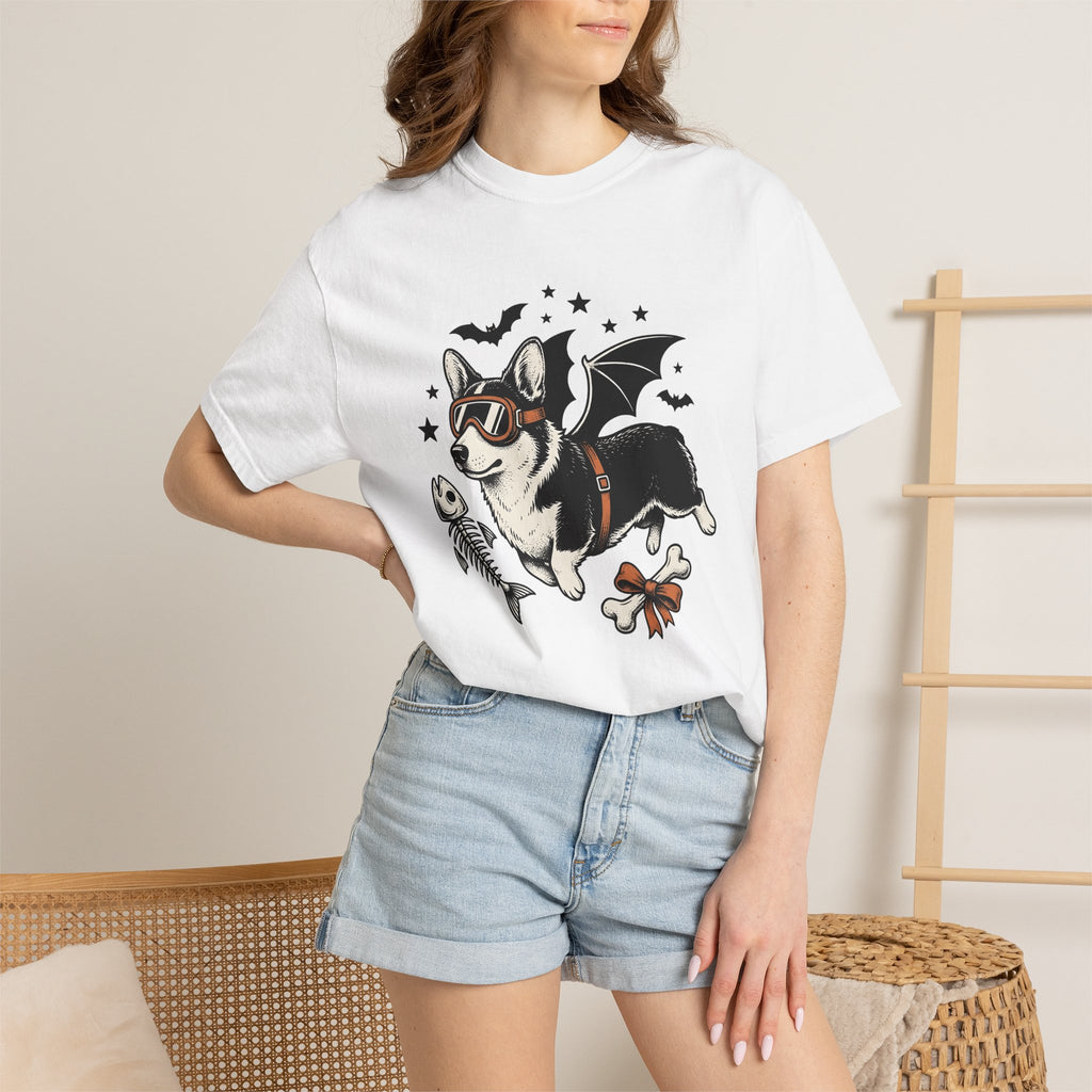 Corgi Bat Wings Shirt Halloween Animal Gift Women Neo Traditional Tee Pembroke Welsh Corgi T-Shirt Spooky Fan Tattoo Tshirt Creature Graphic