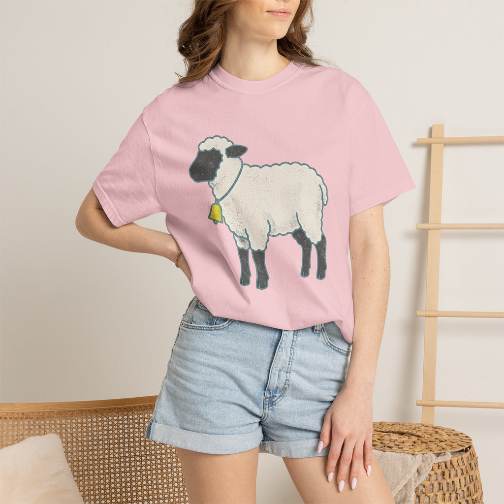 Lamb Shirt Easter Critter Gift Women Line Art Tee Sheep T-Shirt Spring Fan Illustration Graphic Tshirt Cartoon Bell Charm Tshirt