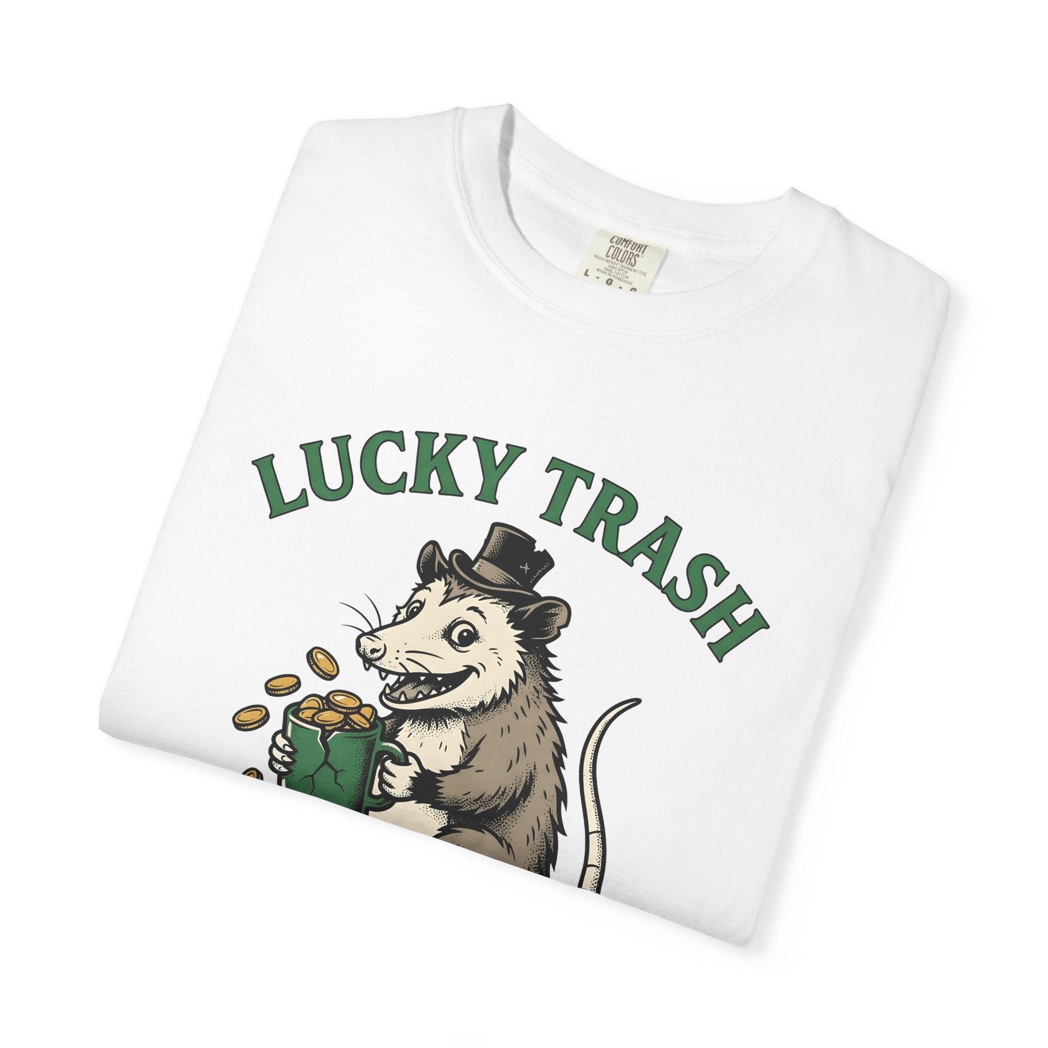 Opossum Leprechaun Shirt St Patrick's Day Funny Gift Women Sketch Tee Possum T-Shirt St Patricks Fan Drawing Graphic Humor Illustration Coin