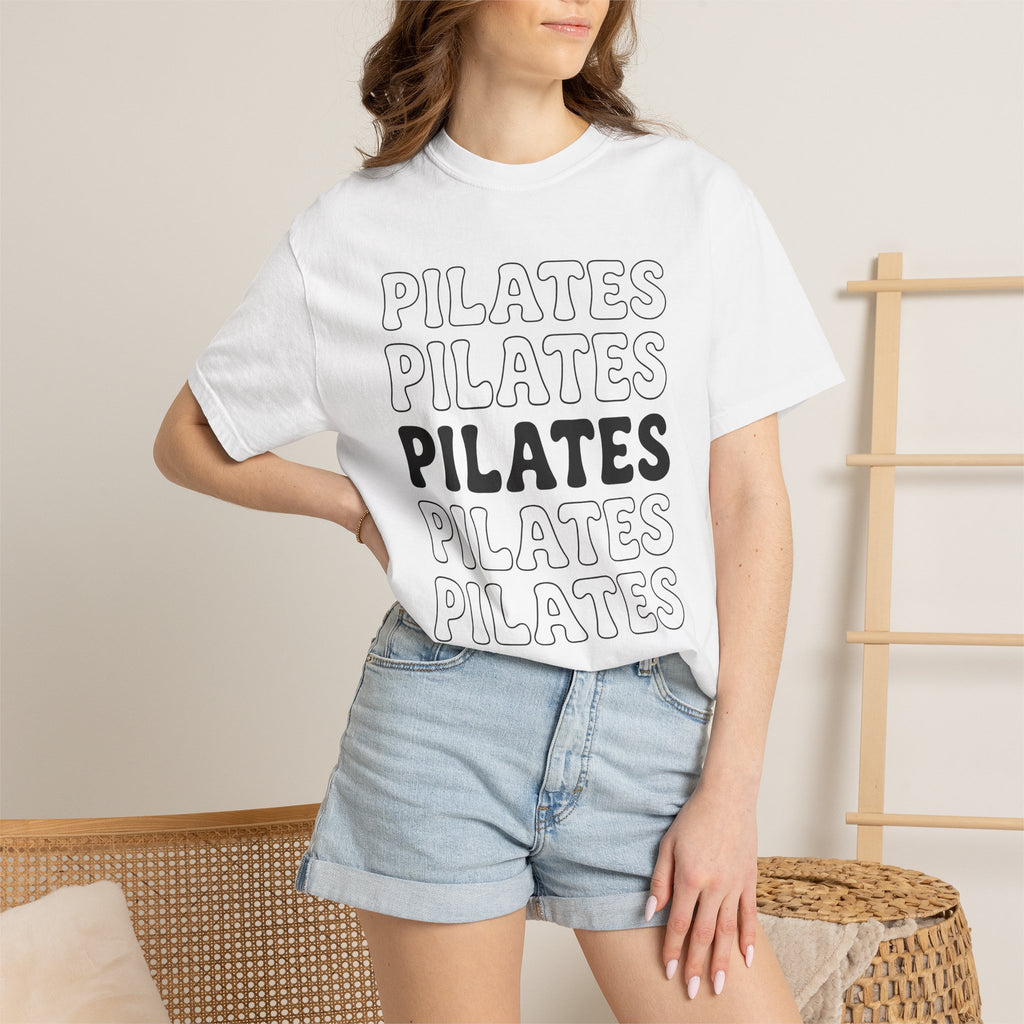 Layered Text Design Shirt Pilates Workout Gift Women Psychedelic Tee Typography T-Shirt Fitness Enthusiast Bohemian Tshirt Exercise Graphic