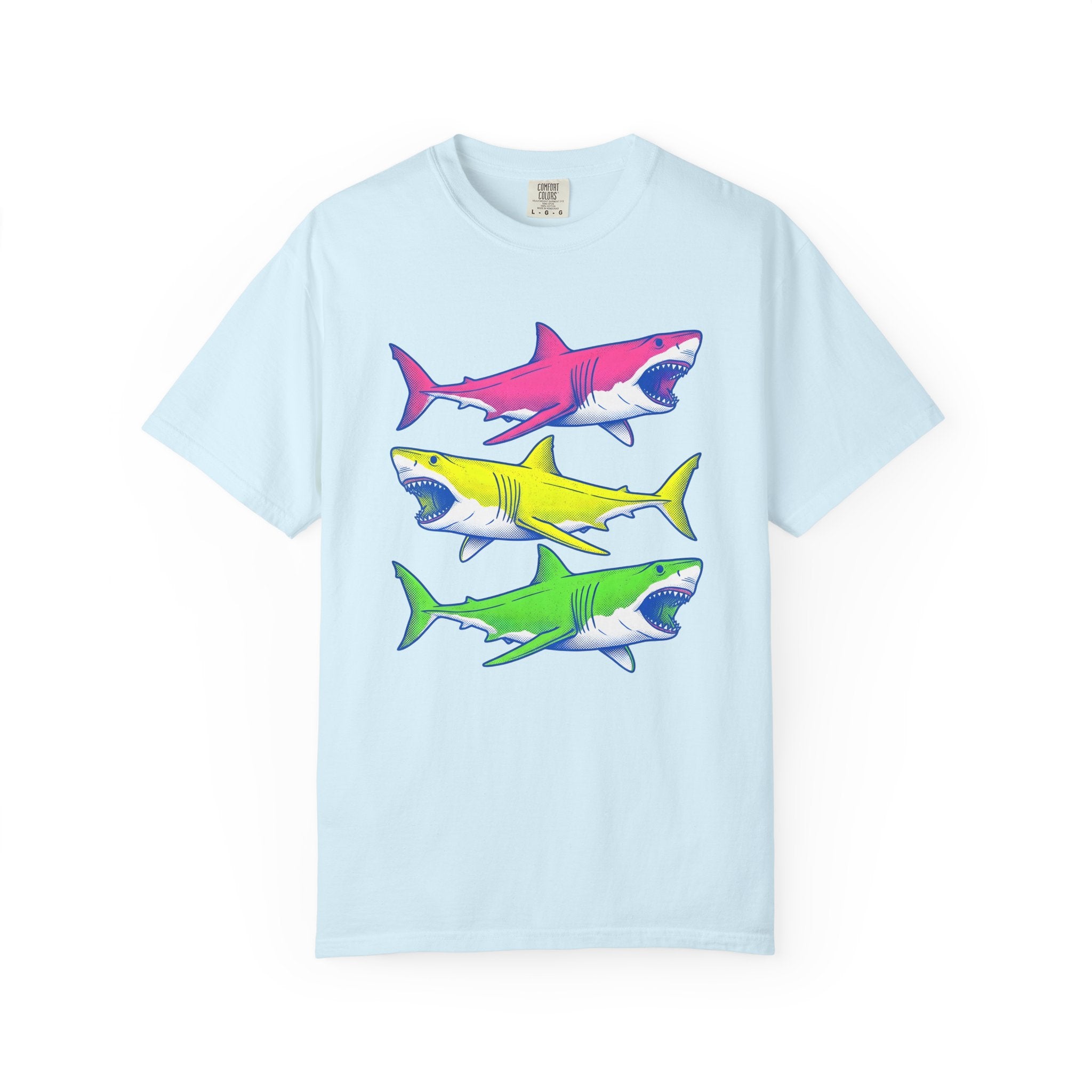 Bright Shark Shirt Ocean Sea Life Gift Women Comic Tee Shark T-Shirt Marine Fan Cartoon Tshirt Marine Graphic Vintage Glowing Creature