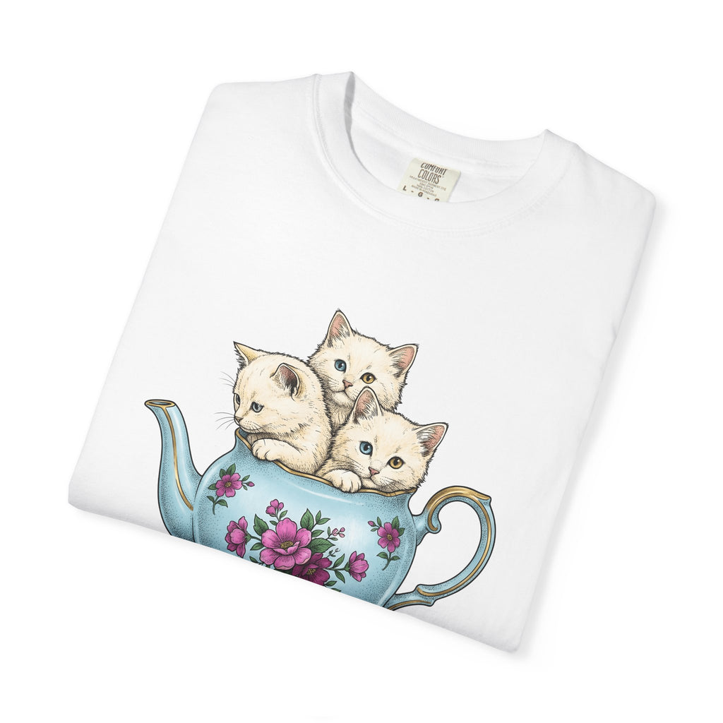 Cat Cup Shirt Cat Beverage Gift Women Retro Tee Mug T-Shirt Cat Fan Coffee Tshirt Drink Graphic Sketch Flower Tshirt