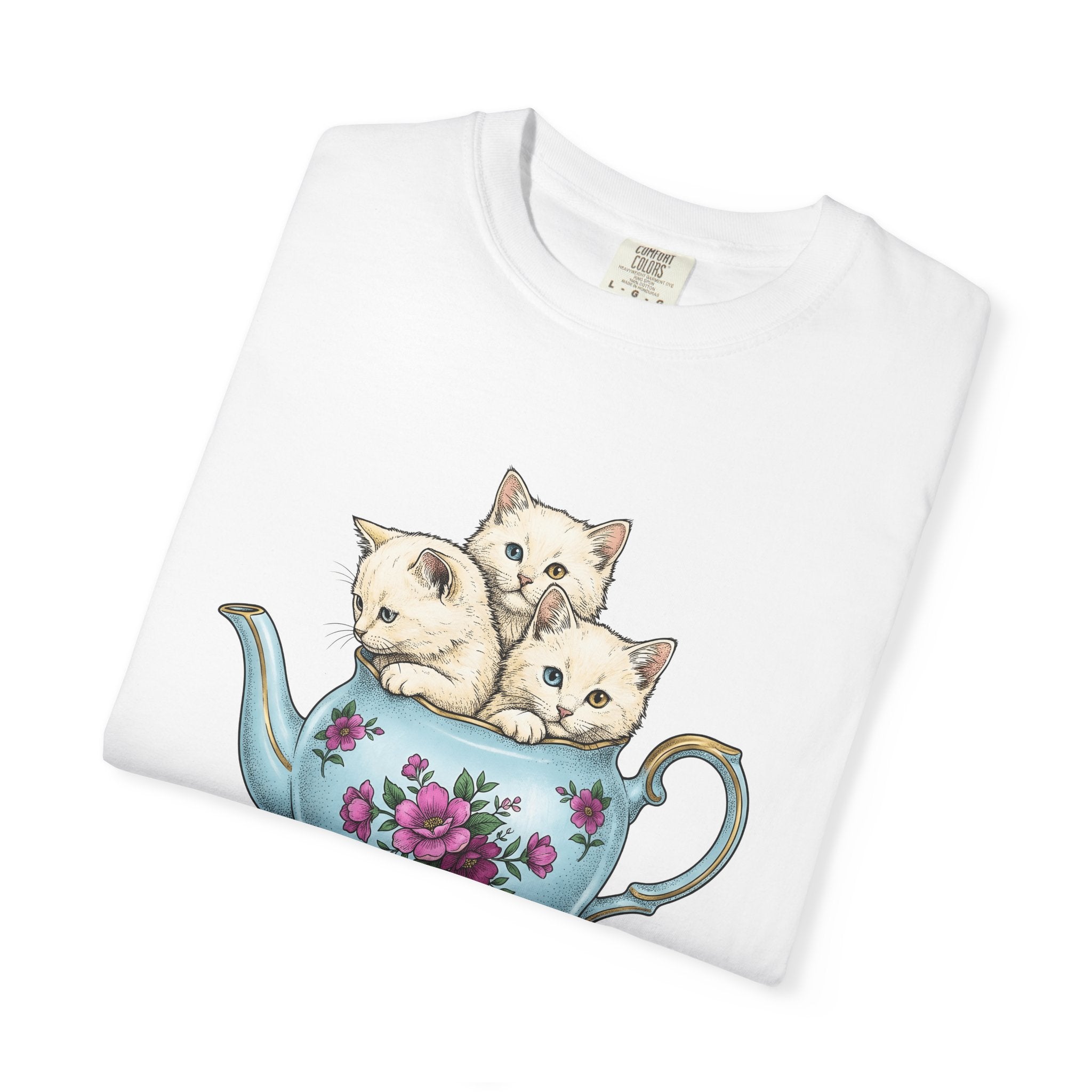 Cat Cup Shirt Cat Beverage Gift Women Retro Tee Mug T-Shirt Cat Fan Coffee Tshirt Drink Graphic Sketch Flower Tshirt