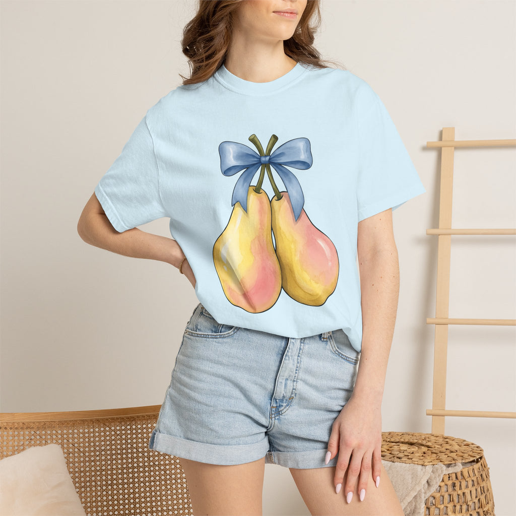 Pear Duo Shirt Valentines Day Partners Gift Women Gouache Tee Pears T-Shirt Valentine Fan Watercolor Tshirt Couples Graphic Playful Ribbon